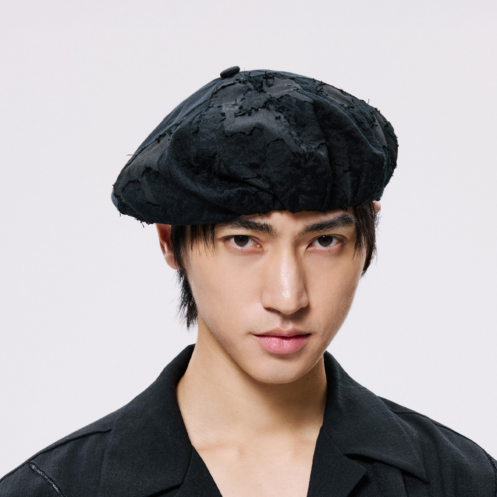 ALVNG AR ANTS Burnout Jacquard Paneled Acetate Beret-Hat, Cap, Beanie-Black-Free Shipping Leatheretro