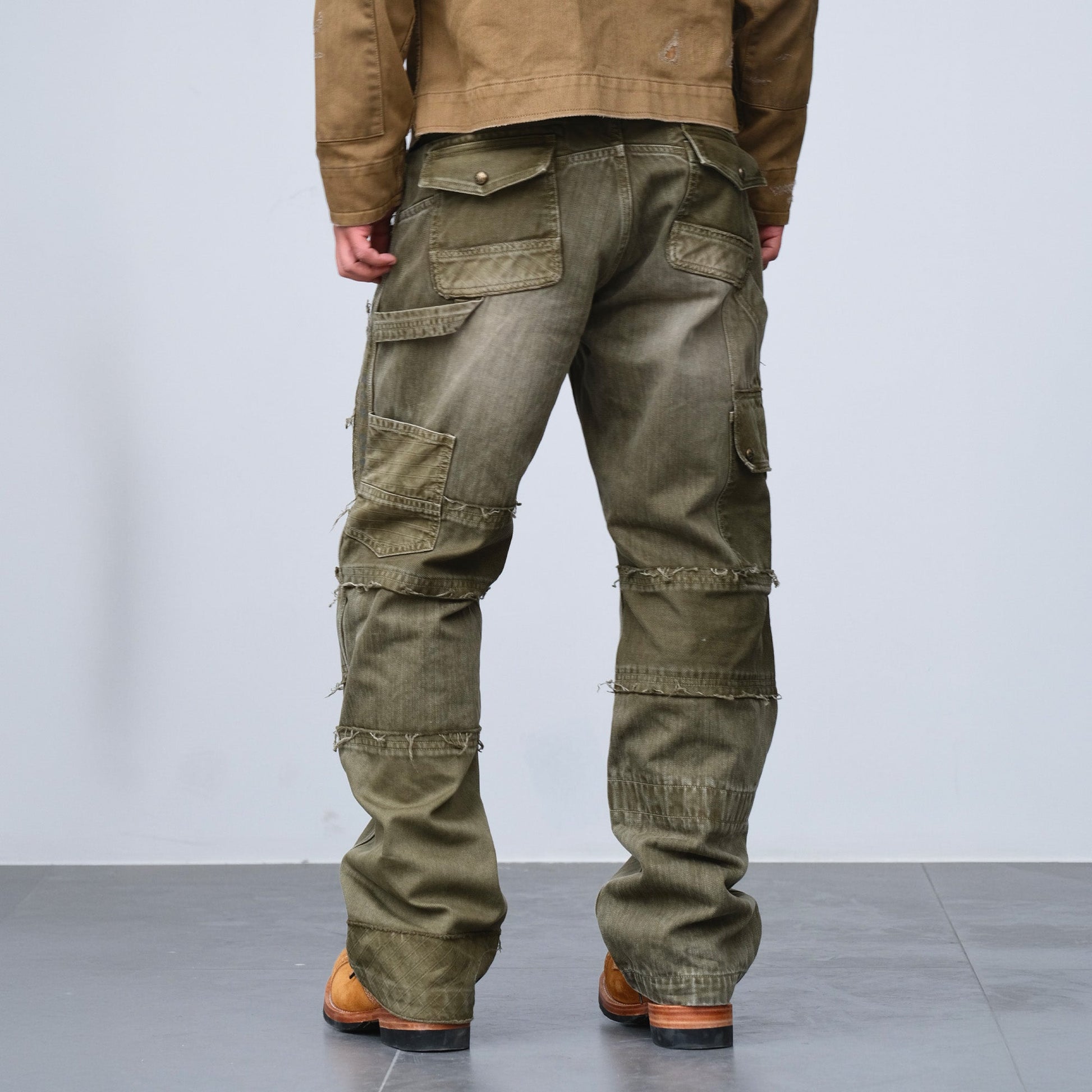 NEIGBORL Retro Distressed Paneled Cargo Pants-Pants-S-Green-Free Shipping Leatheretro