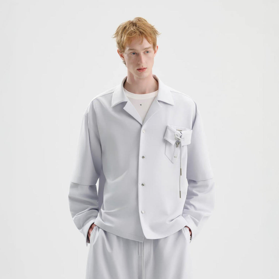 TIWILLTANG Detachable-Sleeve Tie-Pocket Shirt-Jacket-S-Light Gray-Free Shipping Leatheretro