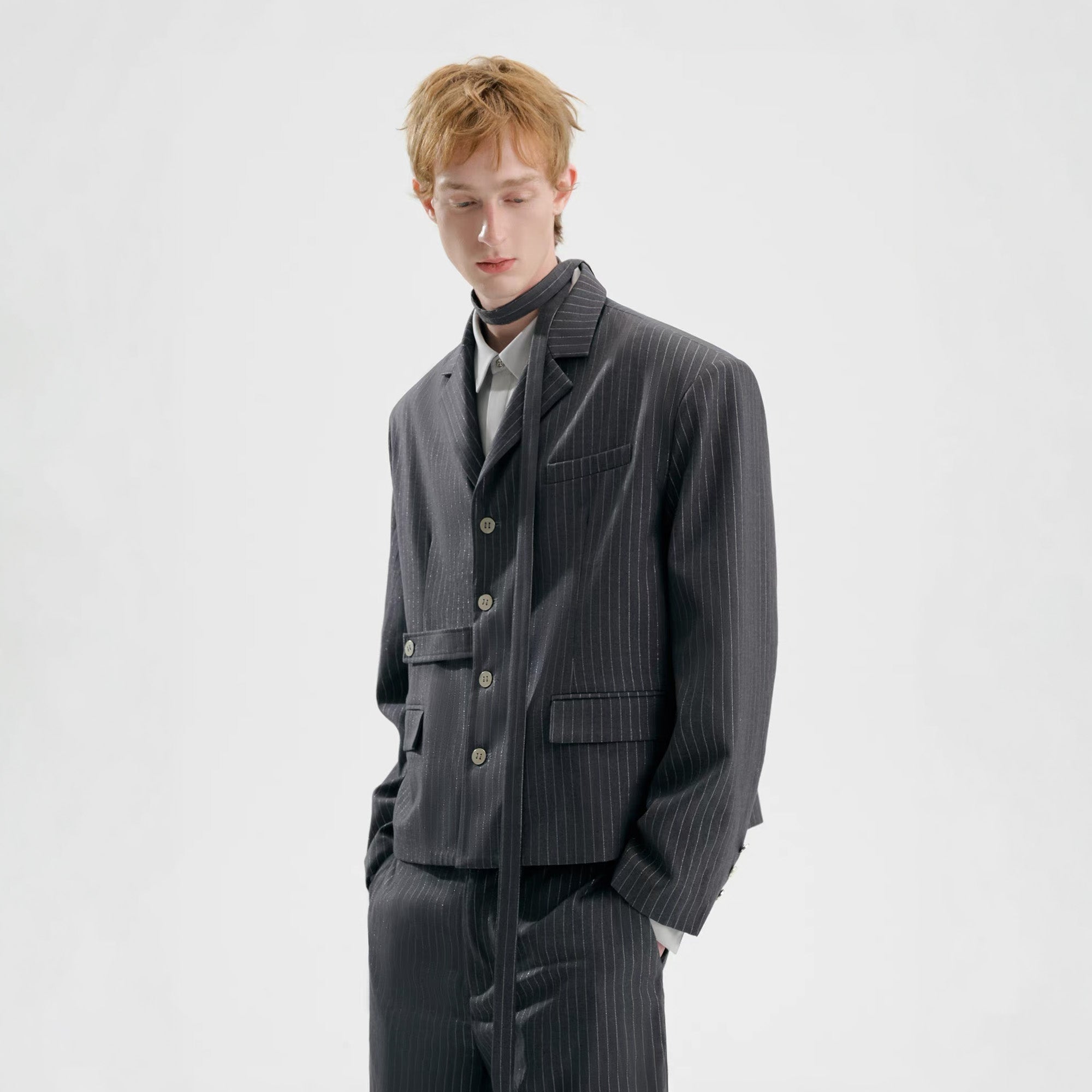 TIWILLTANG Cropped Pinstripe Strap Blazer-Jacket-S-Black-Free Shipping Leatheretro