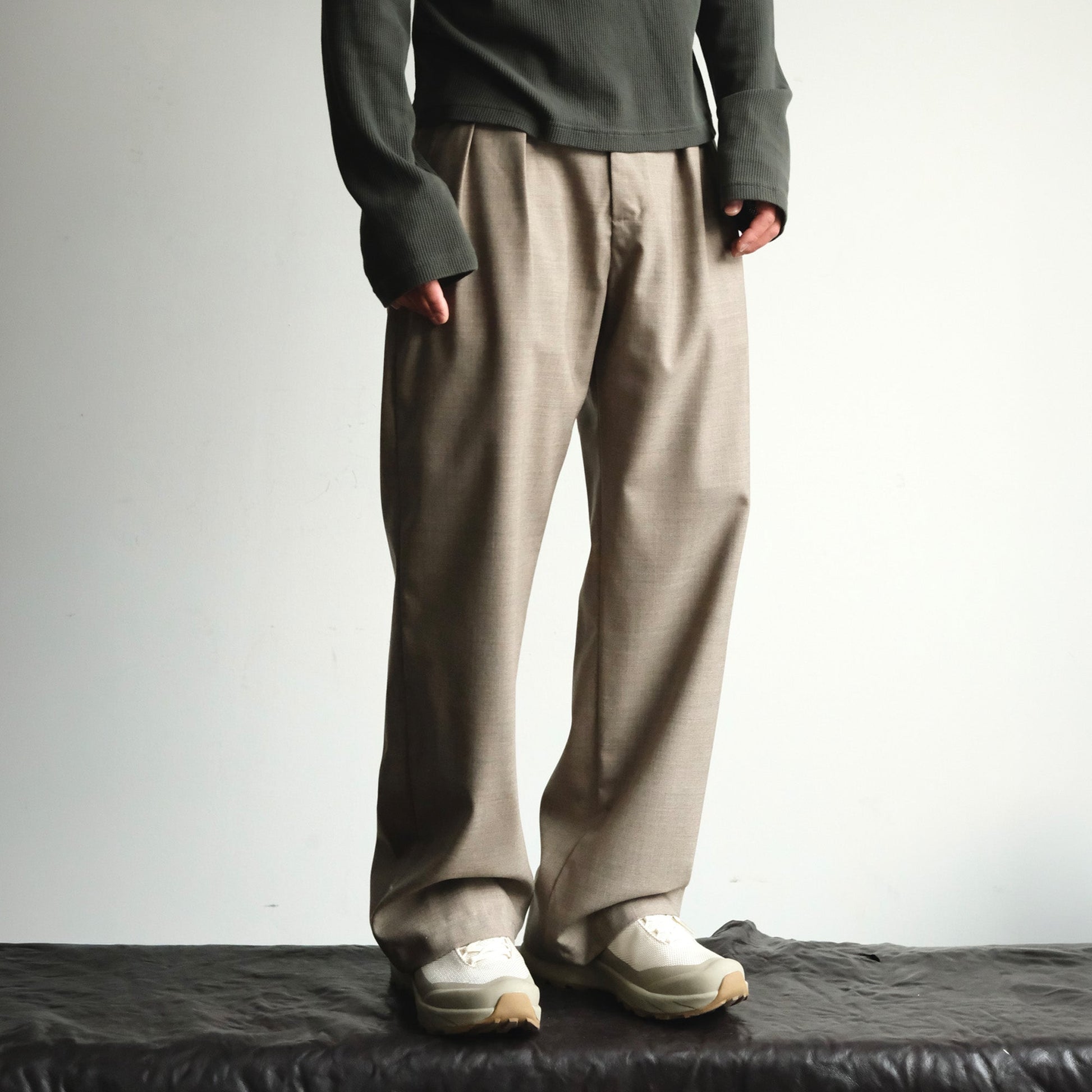 NEIGBORL Wool Double-Pleated Straight-Leg Trousers-Jeans-S-Khaki-Free Shipping Leatheretro
