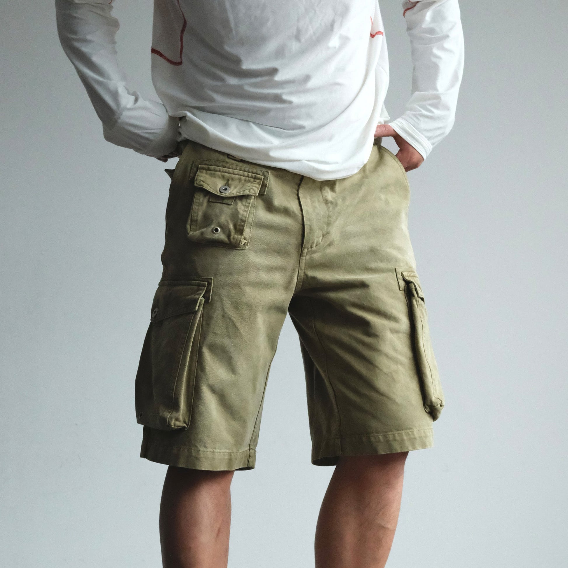 NEIGBORL Washed Sulfur-Dyed Multi-Pocket Cargo Shorts-Shorts-S-Green-Free Shipping Leatheretro