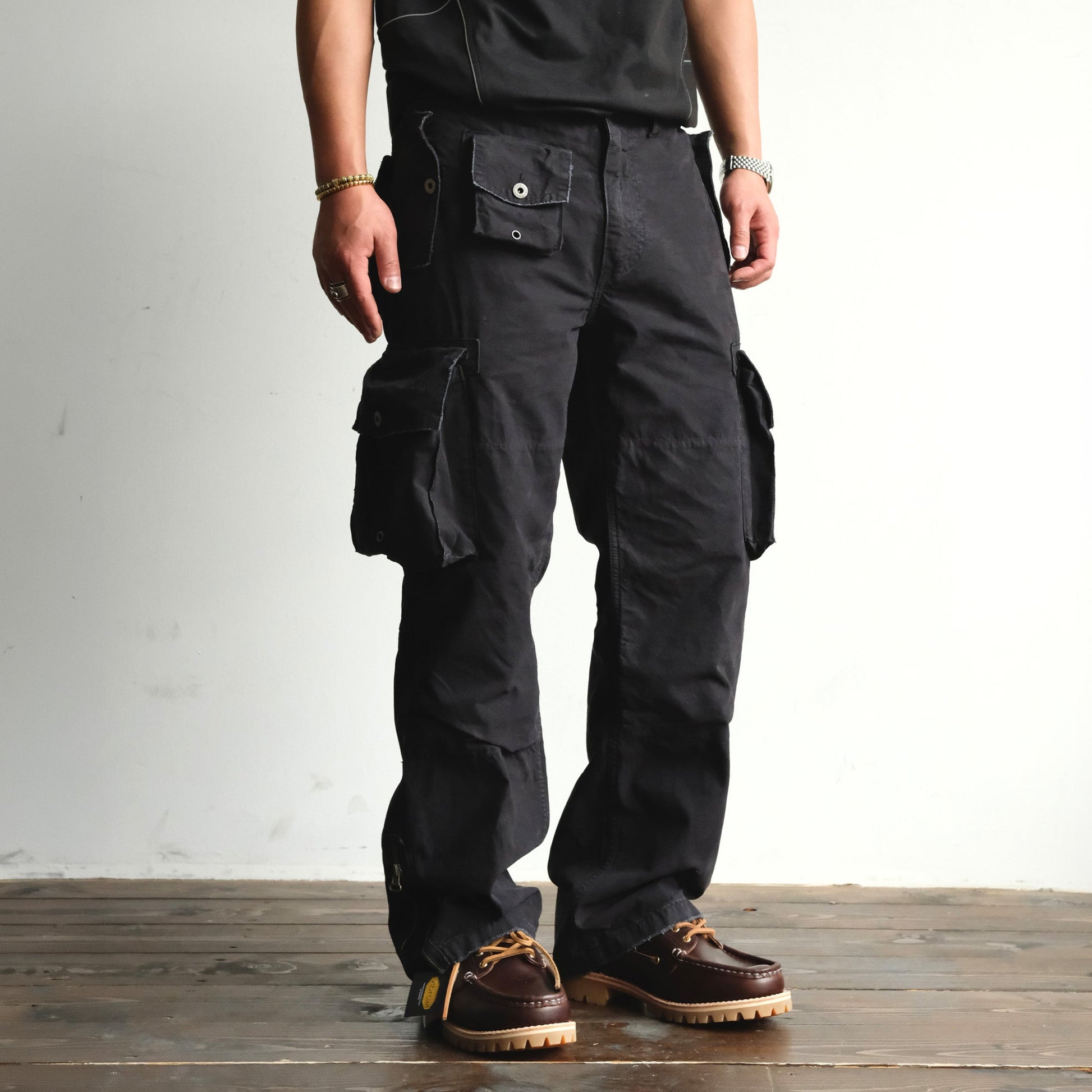NEIGBORL Washed Distressed Multi-Pocket Cargo Pants-Pants-S-Black-Free Shipping Leatheretro