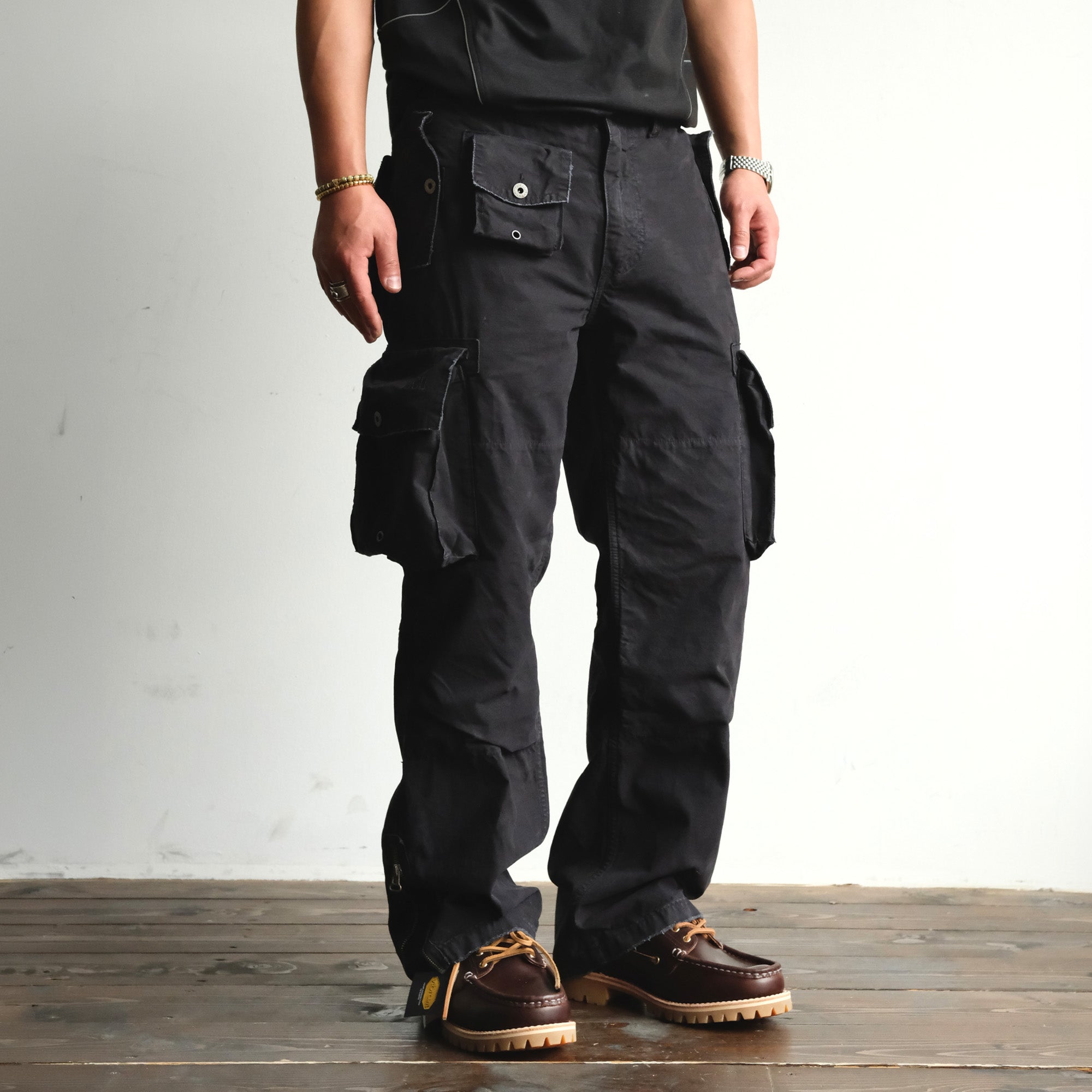 NEIGBORL Washed Distressed Multi-Pocket Cargo Pants-Pants-S-Black-Free Shipping Leatheretro