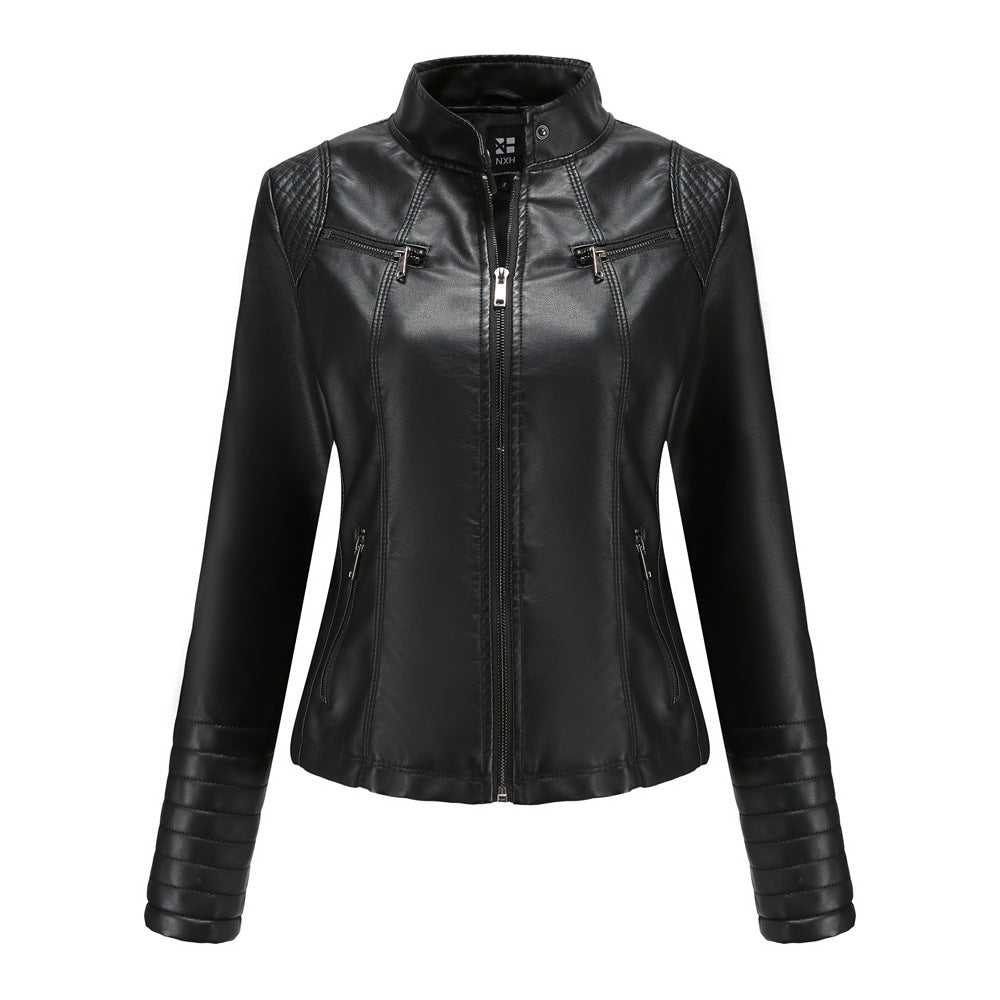 Women's Black Biker Faux Leather Jacket-black-EU(XS)-Free Shipping Leatheretro