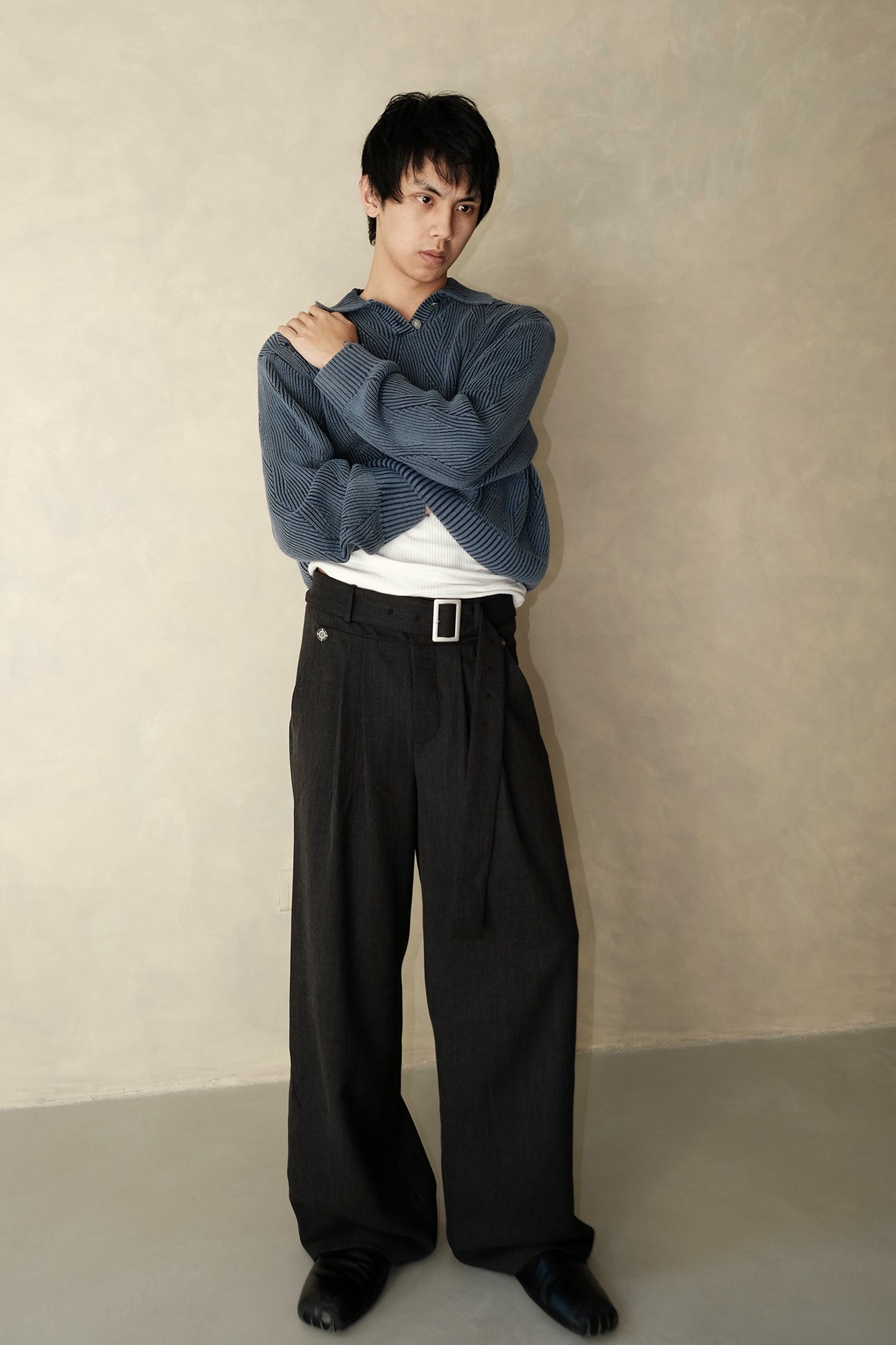 IN EXISTENCE Distressed Chevron Collared Sweater-Sweater-S-Dark Gray-Free Shipping Leatheretro