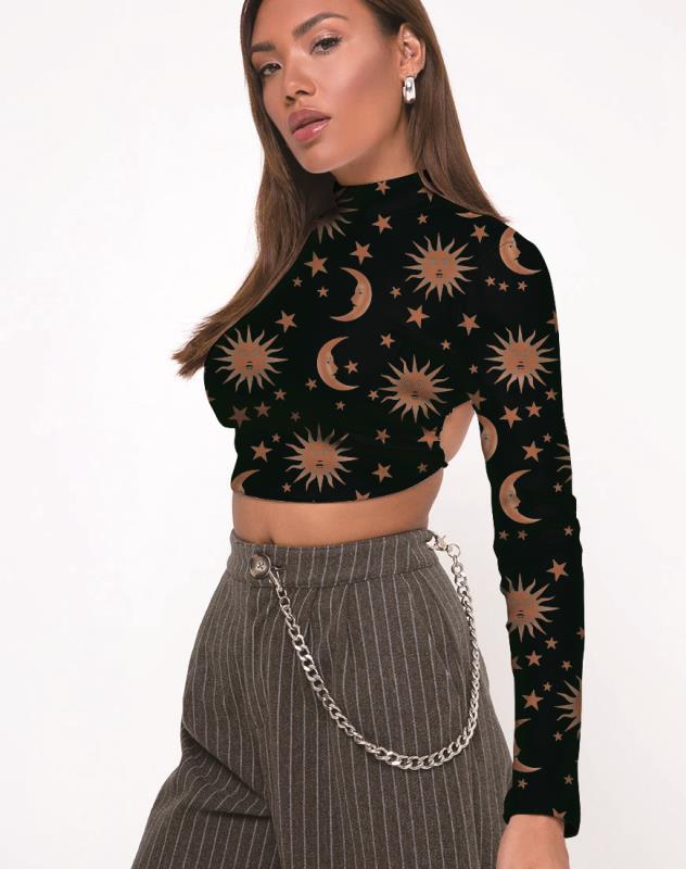 Sexy Midriff Baring Long Sleeves T Shirts for Women-Shirts & Tops-1-S-Free Shipping Leatheretro