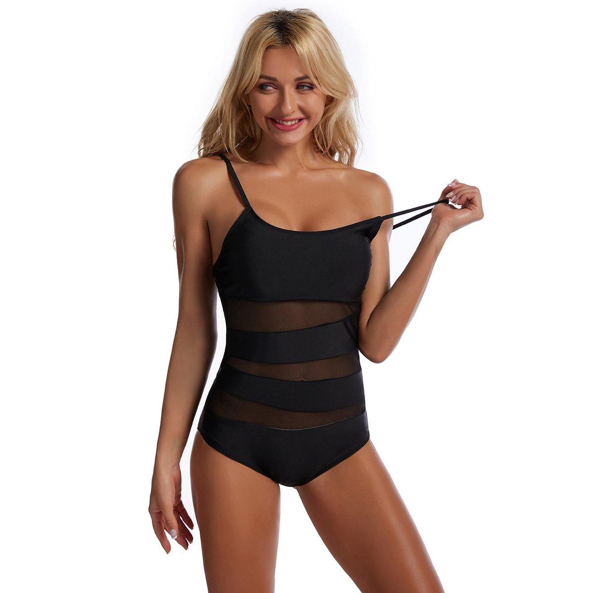 Women Summer One Piece Net Beach Swimsuits-Women Swimwear-Black-S-Free Shipping Leatheretro