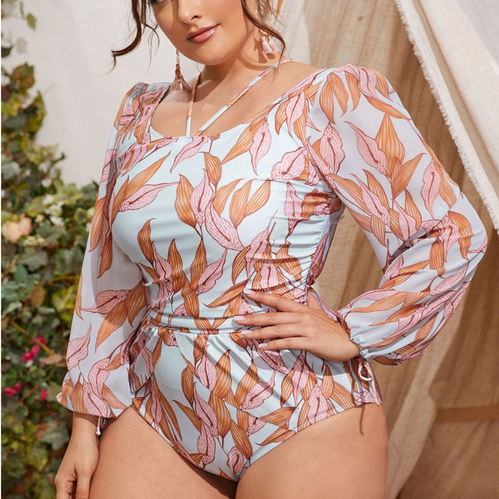 Long Sleeves Women Plus Sizes One Piece Swimwear-Swimwear-The same as picture-L-Free Shipping Leatheretro