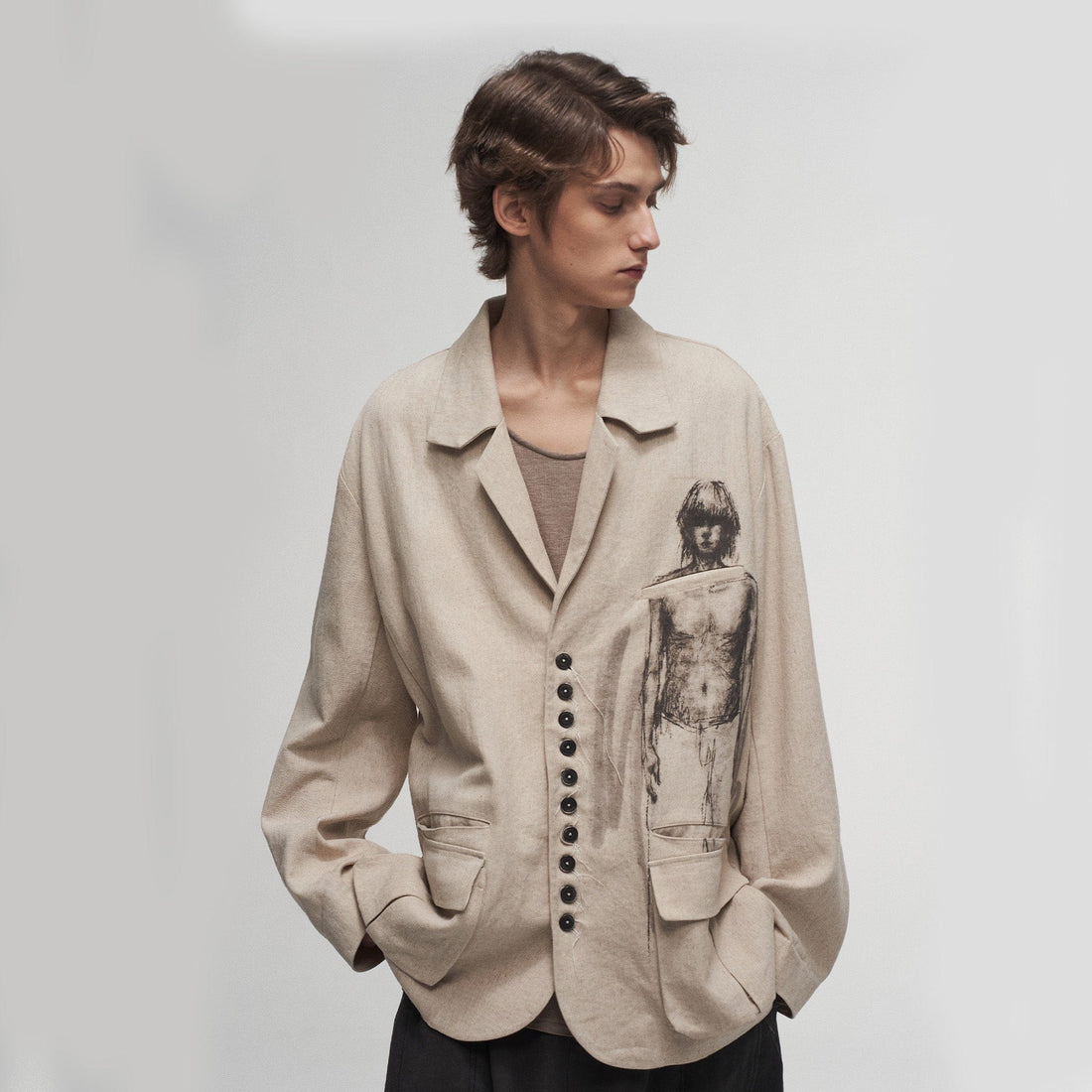 ILNya Nieternite Nifutur Ink Portrait Cotton-Linen Jacket-Jacket-S (0) (Preorder)-Free Shipping Leatheretro