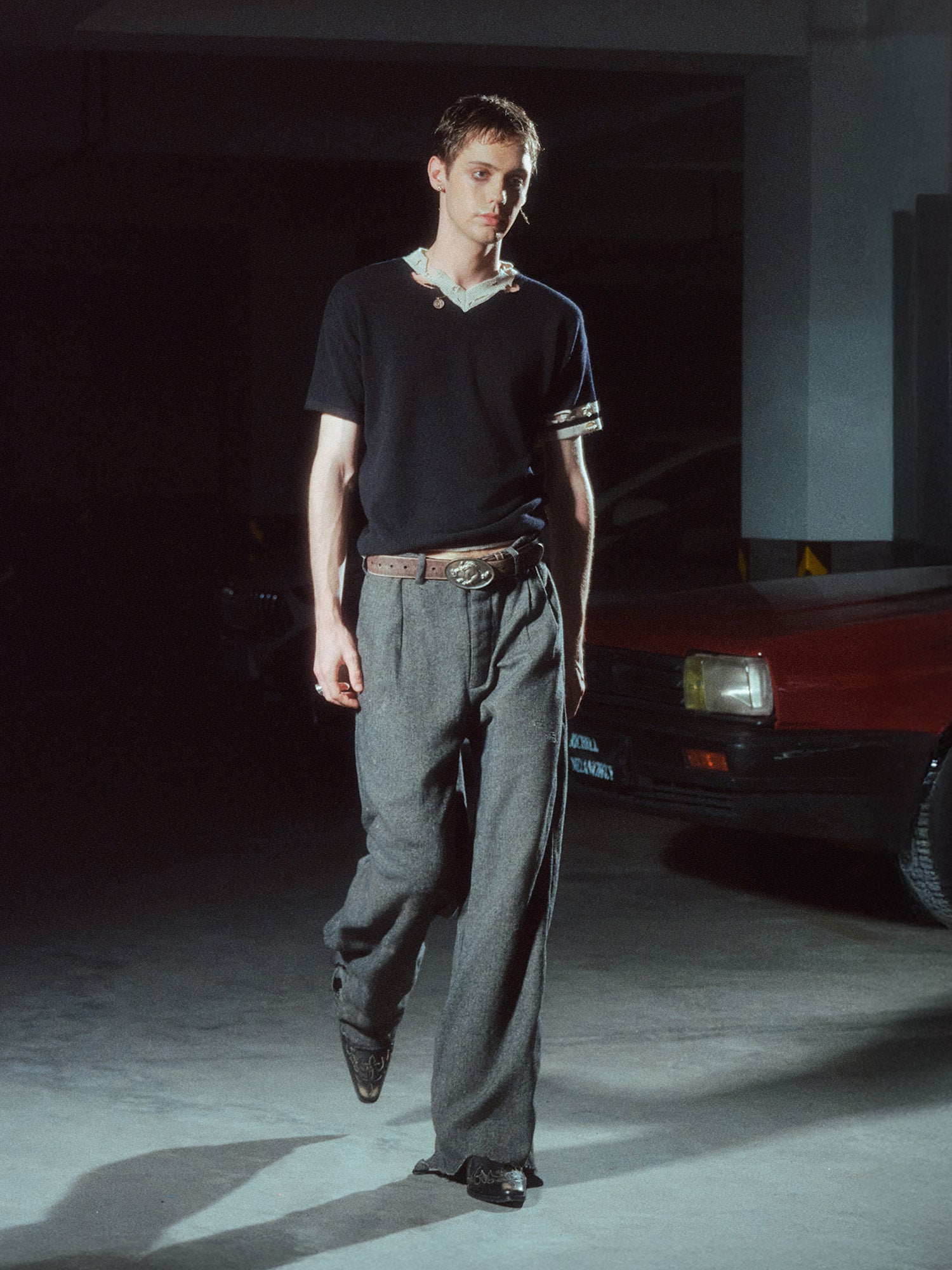 RICHILL Distressed-Hem Herringbone Trousers-Pants-S-Free Shipping Leatheretro