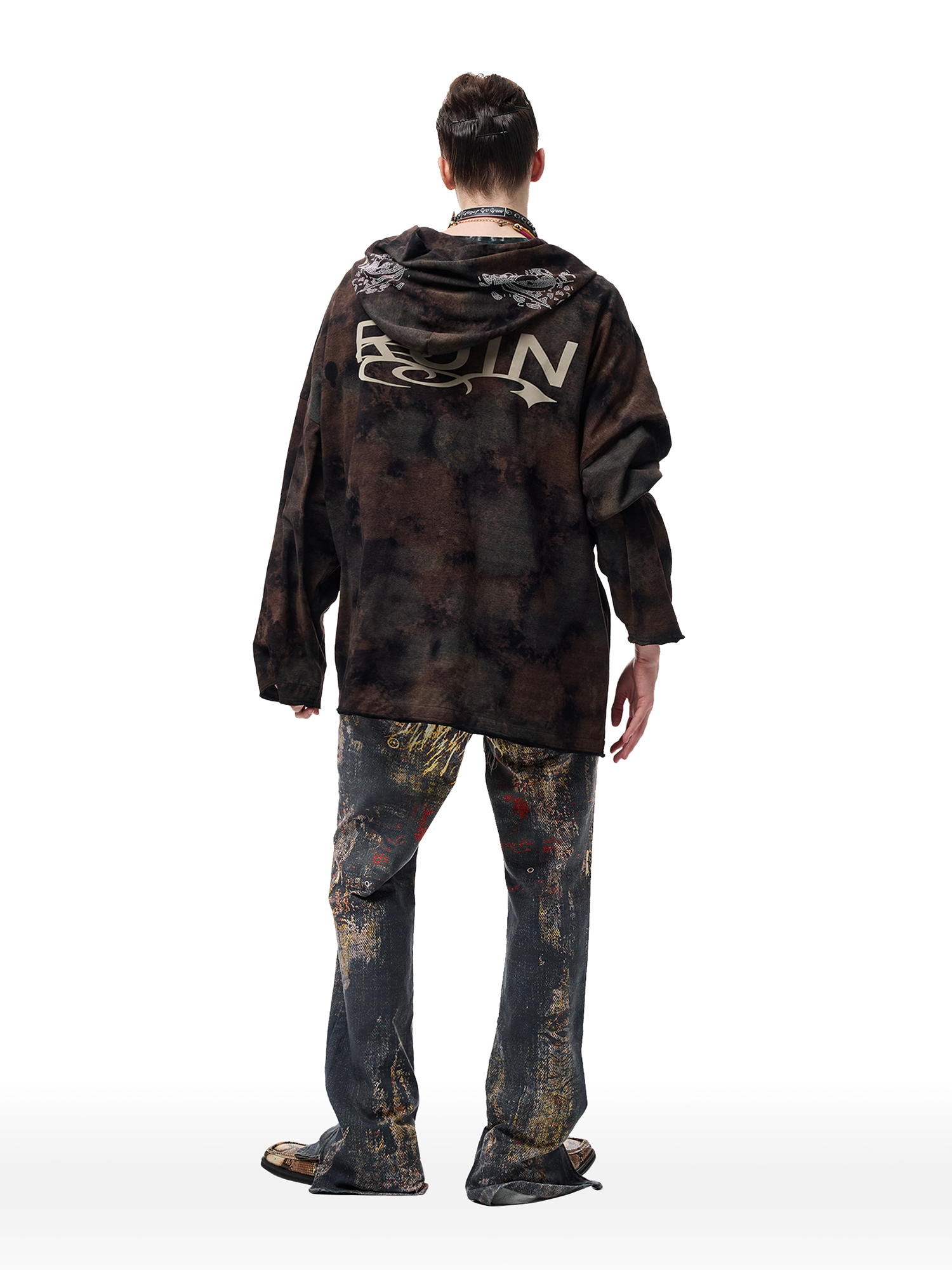 CYCYCY Feather Full-Print Slim Flared Jeans-Jeans-XXS / 27"-Free Shipping Leatheretro