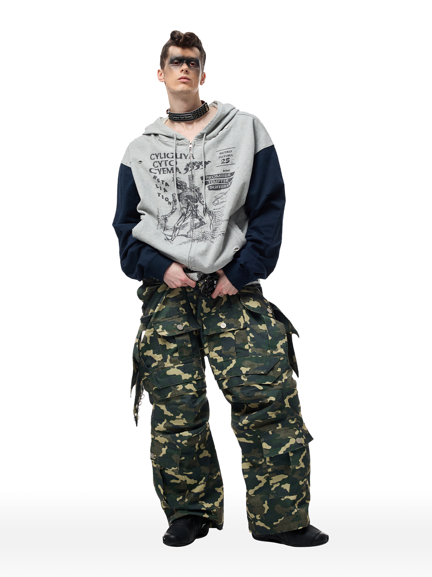 CYCYCY Camo Wide-Leg Cargo Pants-Pants-XXS / 27"-Free Shipping Leatheretro