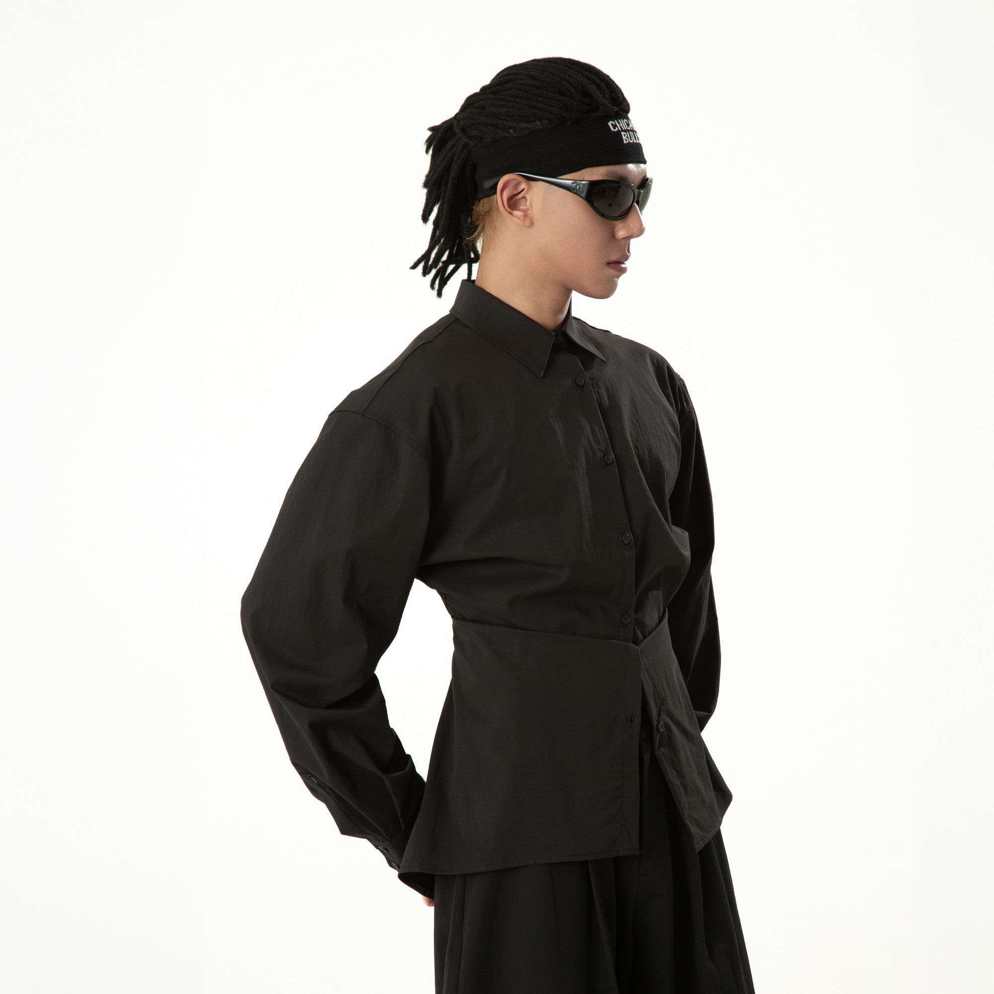 CLP Tailored Waist-Cinched Shirt-Shirt-S-Black-Free Shipping Leatheretro