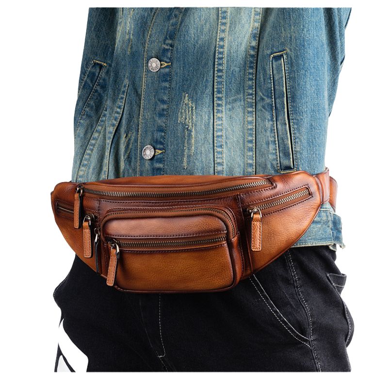 Vintage Cowhide Leather Chest & Waist Bag – Vegetable Tanned, Dual-Purpose Casual Style-Chest Bags-Retro Brown-Free Shipping Leatheretro