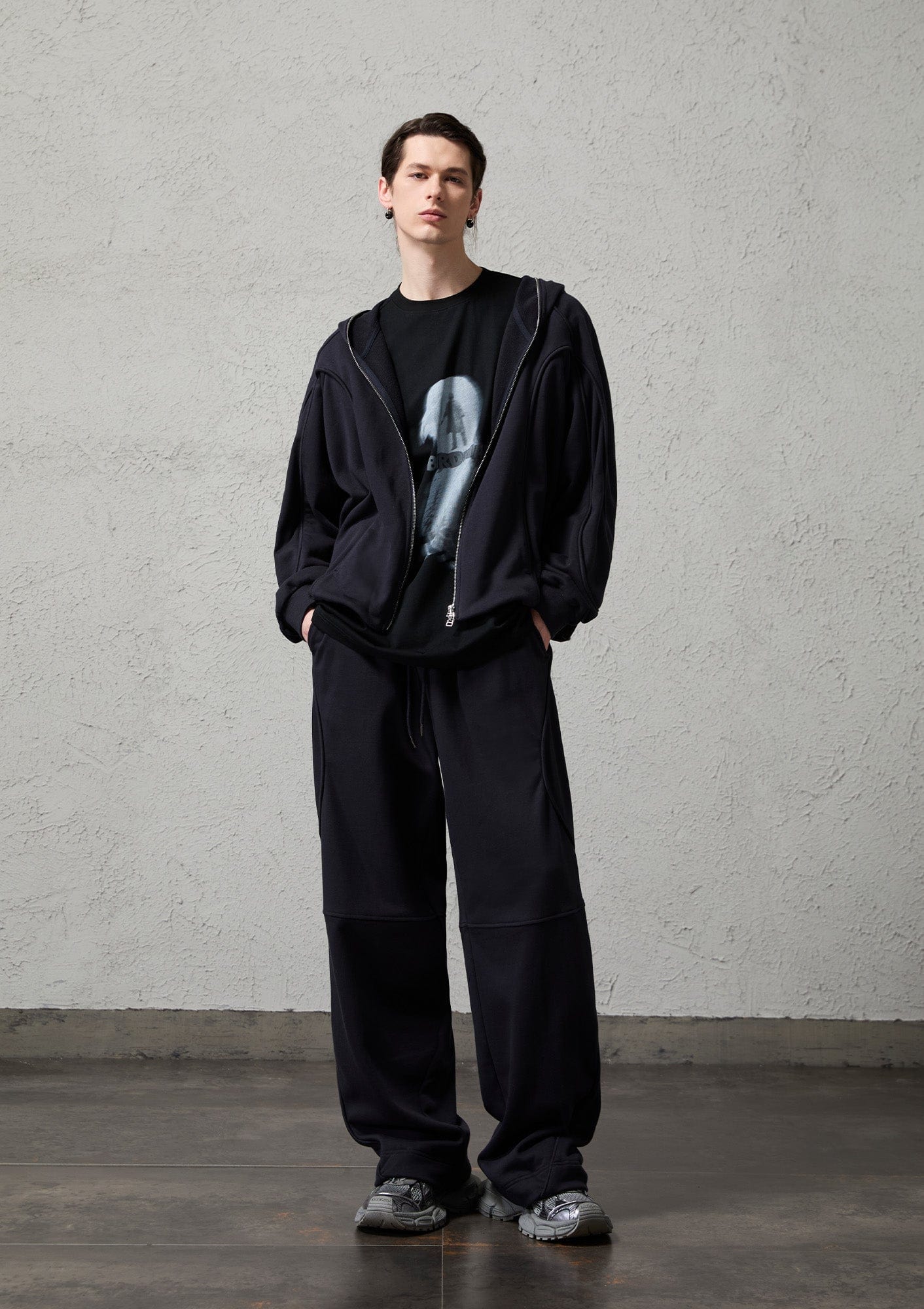 ORGANIC EMOTION Structured Panelled Oversized Sweatpants-Pants-Dark Blue-S-Free Shipping Leatheretro