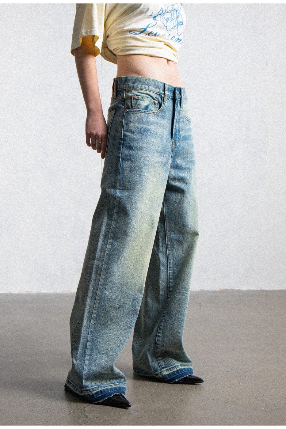 LEONSENSE Raw Edge Washed Flared Jeans-Jeans-S-Free Shipping Leatheretro