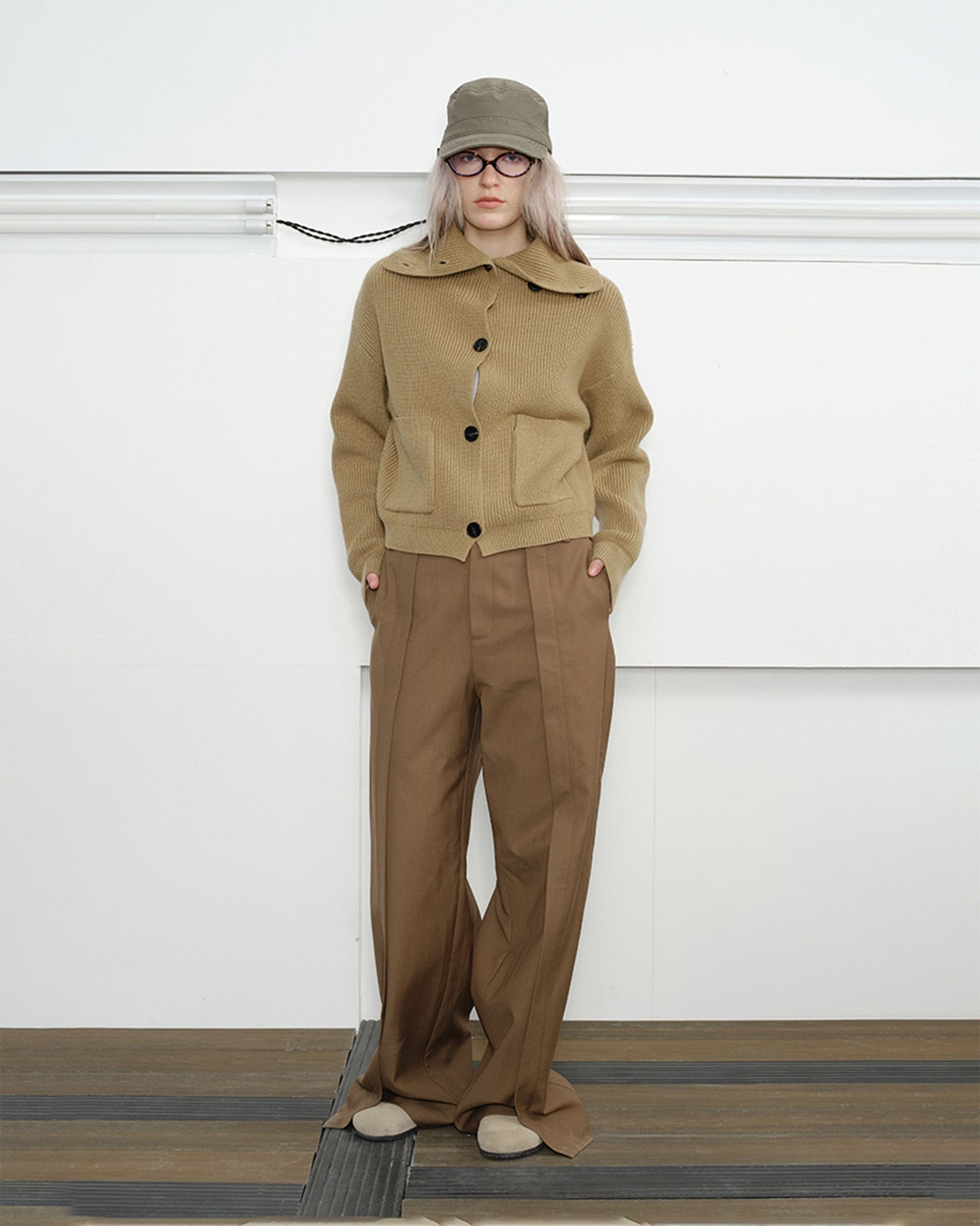 KREATE High-Collar Big-Pocket Button-Up Knitted Jacket-Jacket-S-Green-Free Shipping Leatheretro