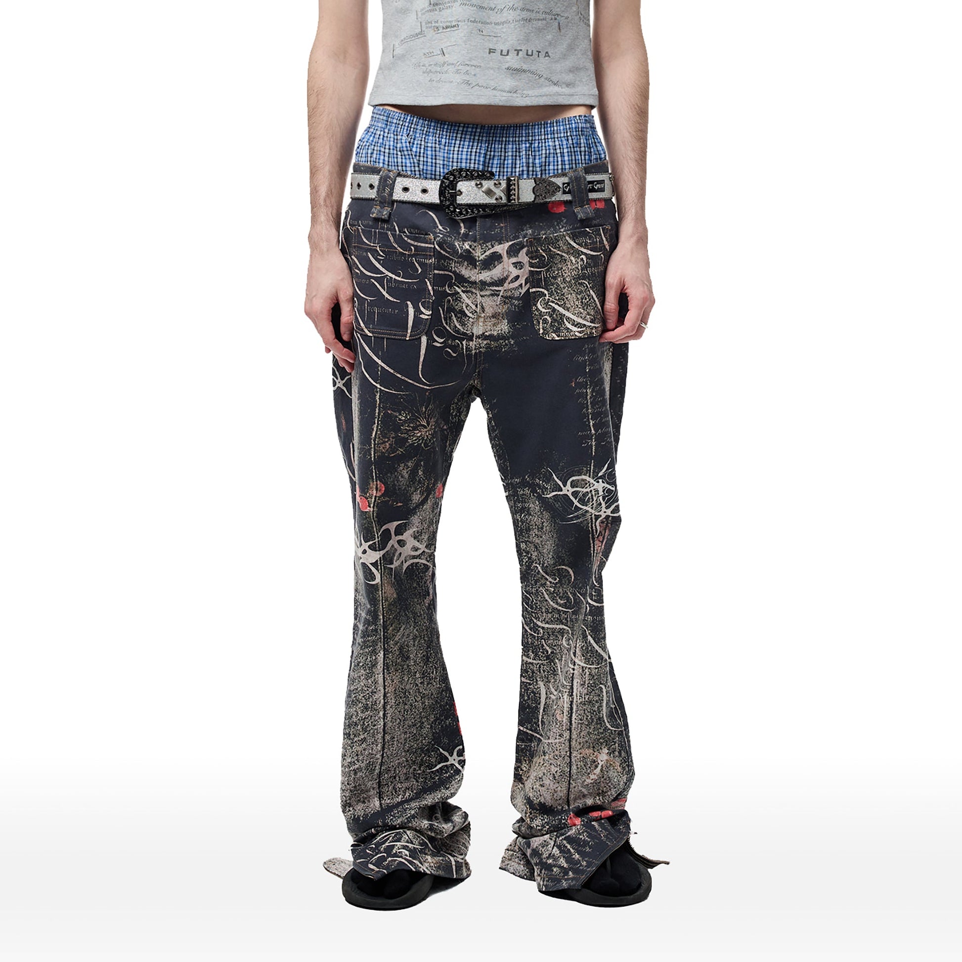 CYCYCY Full-Print Script Flared Jeans-Jeans-XXS / 27"-Free Shipping Leatheretro