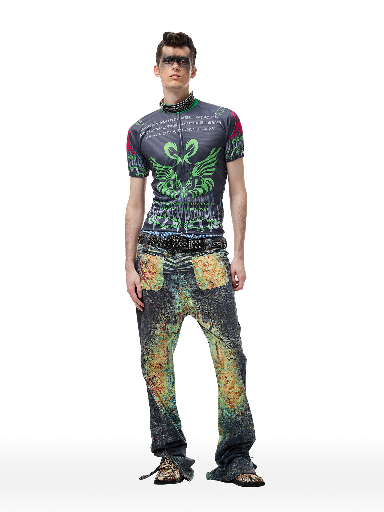 CYCYCY Iridescent Croc Full-Print Slim Flared Jeans-Jeans-XXS / 27"-Free Shipping Leatheretro