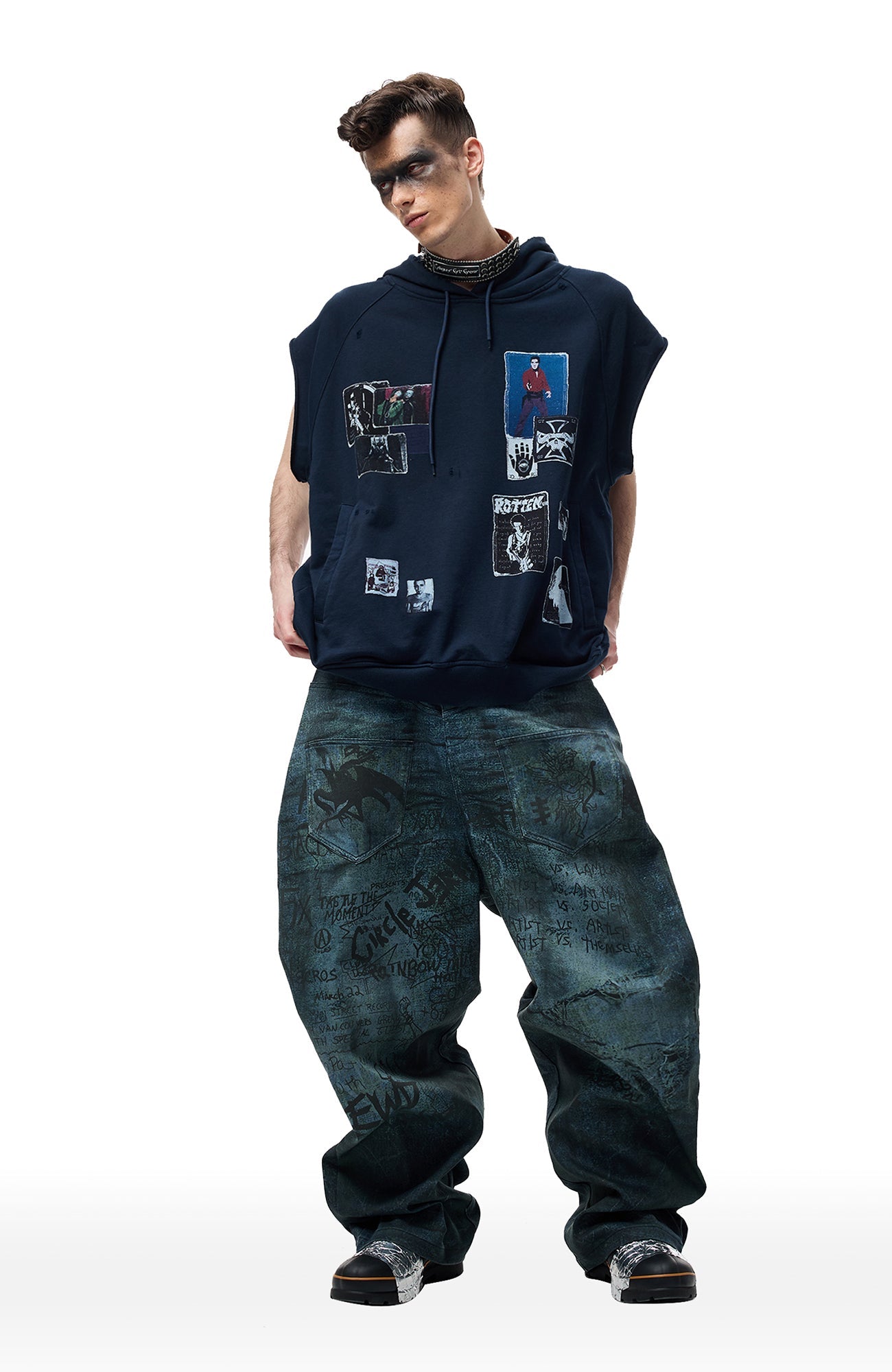 CYCYCY Dirty Wash Graffiti Baggy Jeans-Jeans-XXS / 27"-Free Shipping Leatheretro
