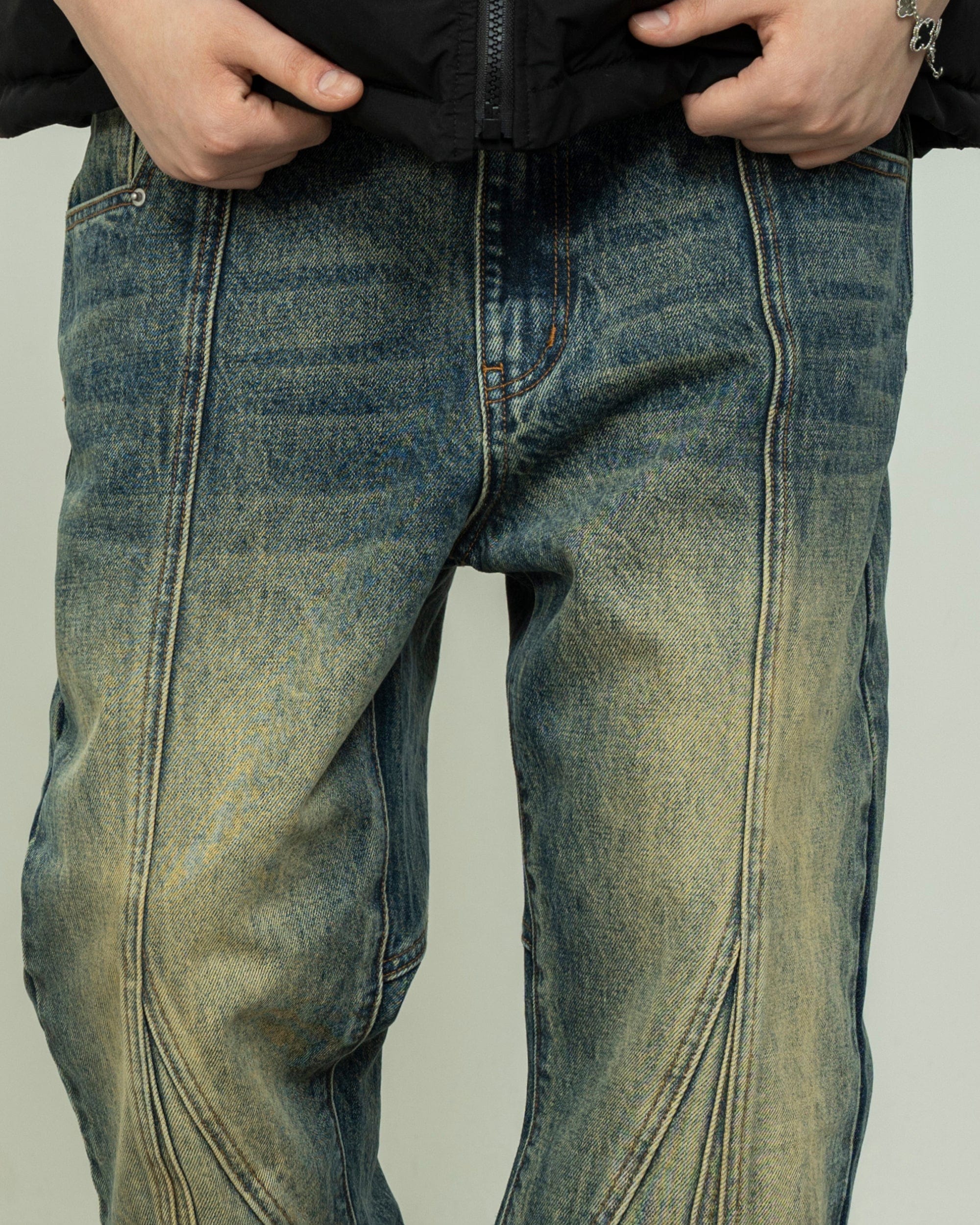 MAKEMORE Deconstructed Washed Rivet Jeans-Jeans-S-Blue-Free Shipping Leatheretro