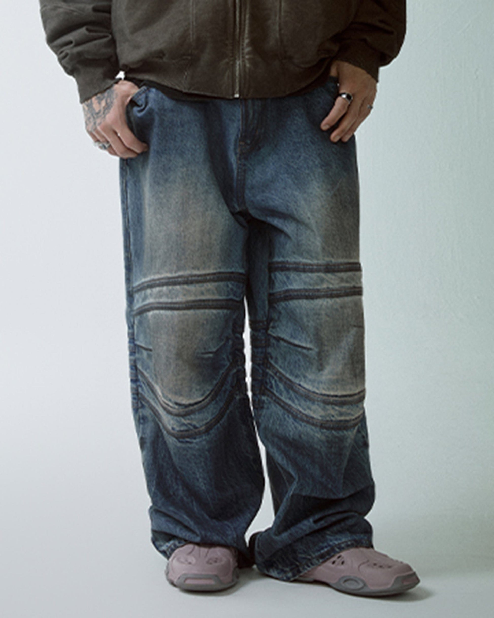 F2CE Retro Crinkled-Knee Washed Pants-Pants-S-Free Shipping Leatheretro