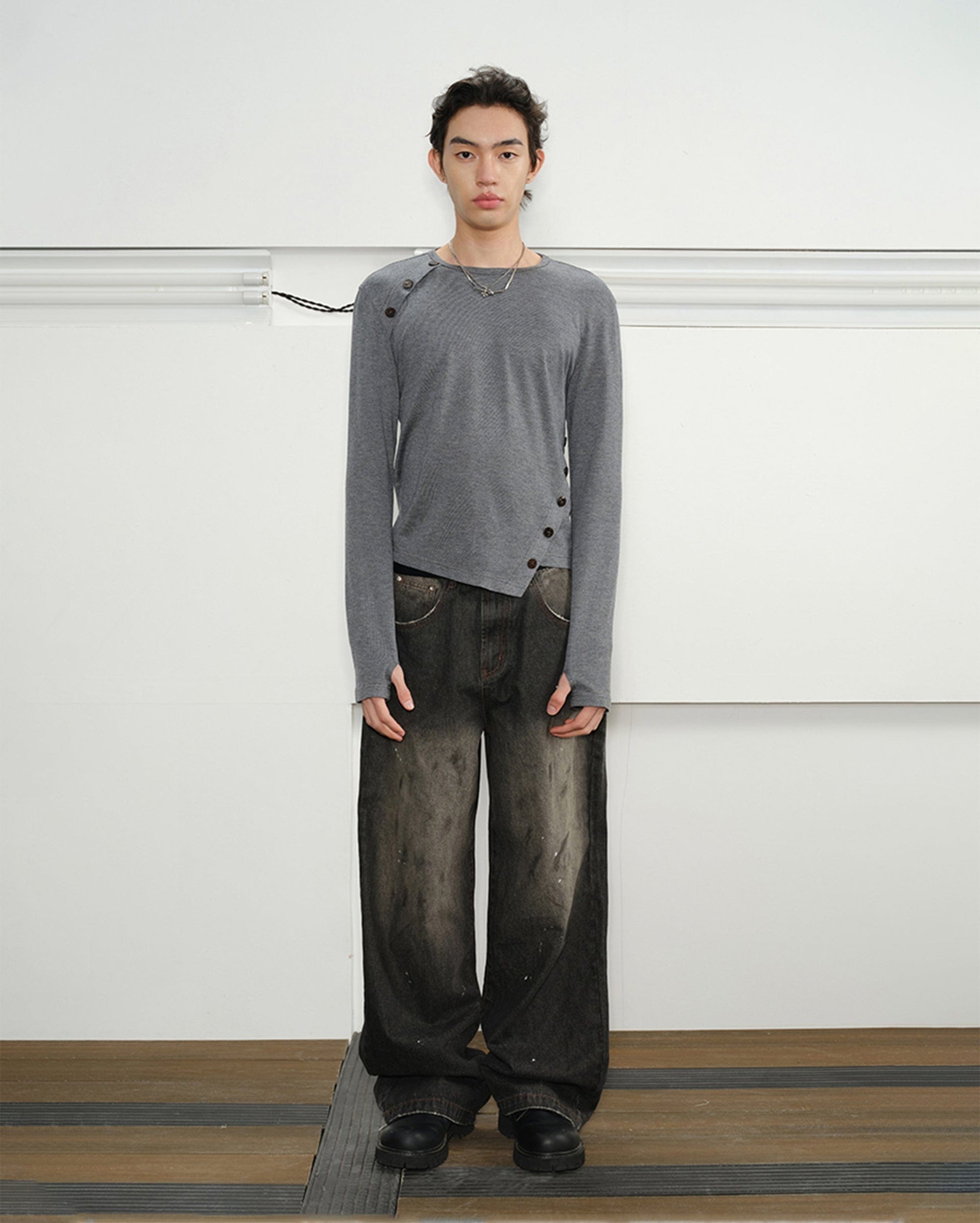 KREATE Eastern Aesthetics Washed Wide-Leg Jeans-Jeans-S-Free Shipping Leatheretro