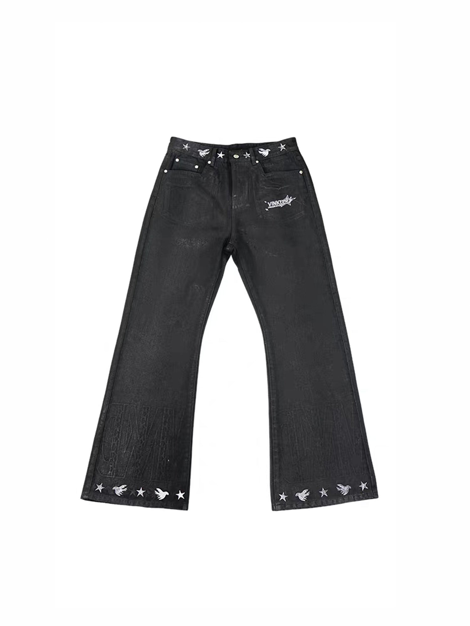 VINKID Star Graphic Crackle Waxed Jeans-Jeans-S-Free Shipping Leatheretro