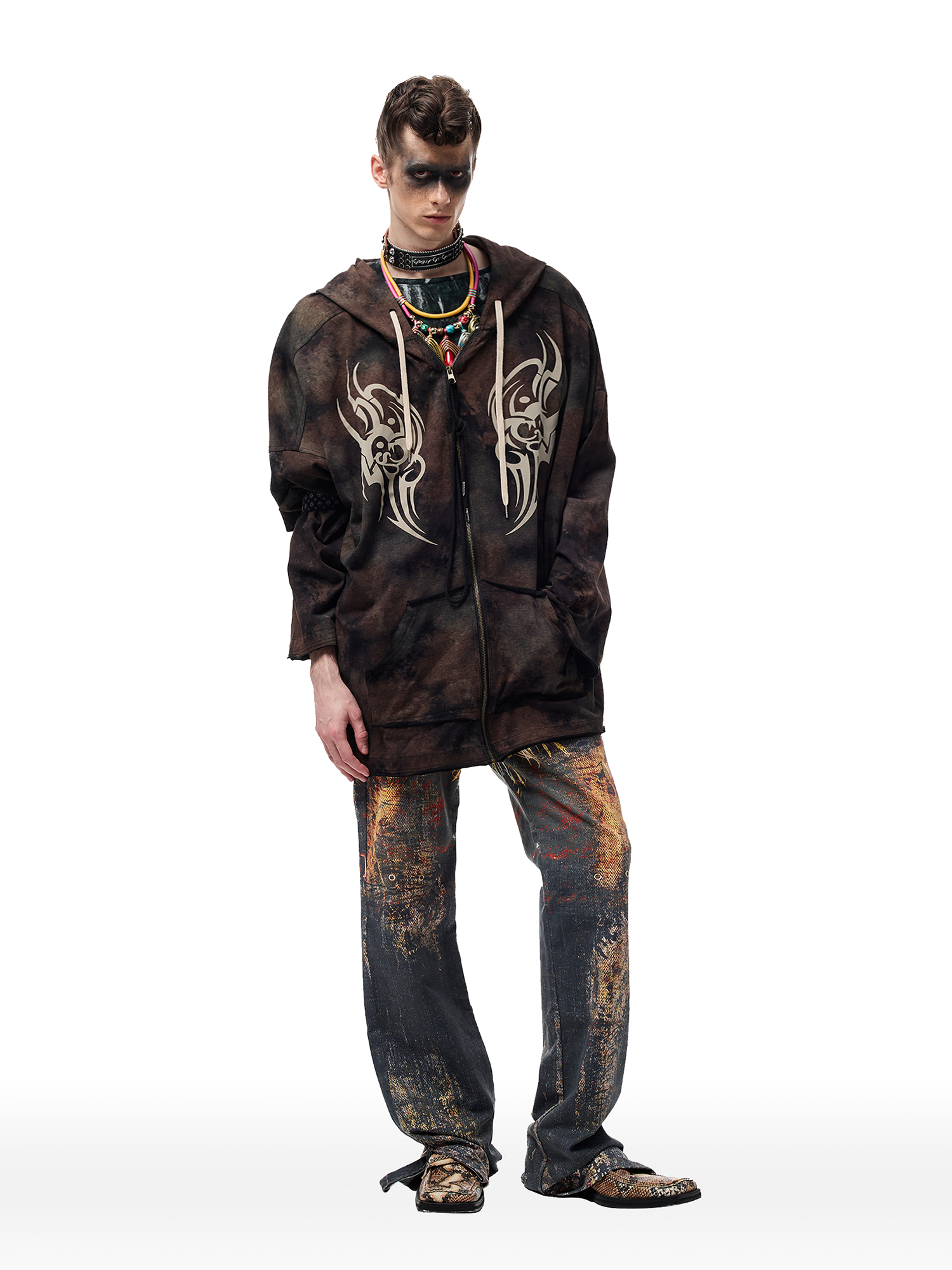 CYCYCY Feather Full-Print Slim Flared Jeans-Jeans-XXS / 27"-Free Shipping Leatheretro