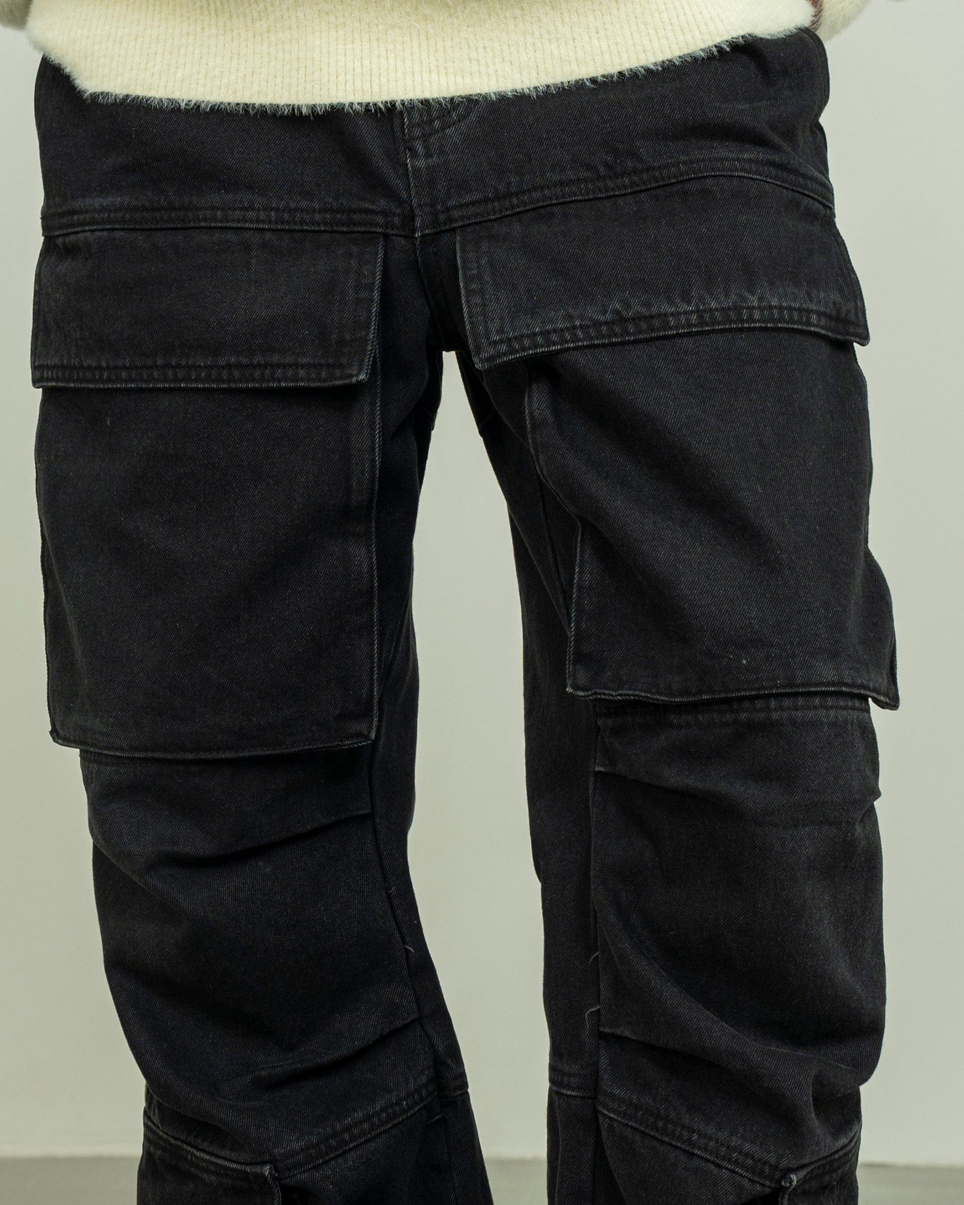 MAKEMORE Washed Denim Cargo-Jeans-M-Black-Free Shipping Leatheretro