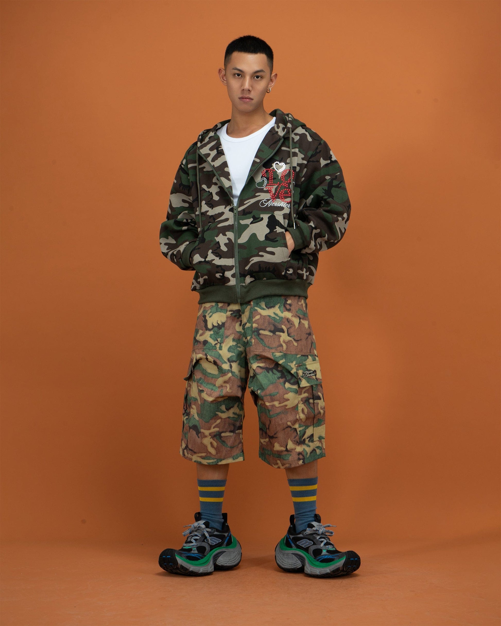 CLP Washed Crinkled Camo Cargo Shorts-Shorts-S-Free Shipping Leatheretro