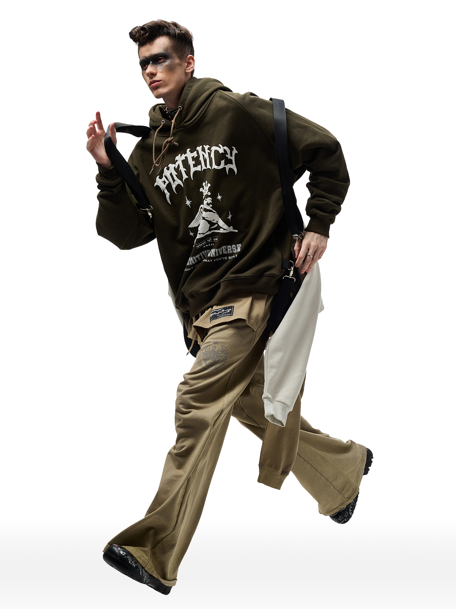 CYCYCY Layered Raw Edge Wide-Leg Sweatpants Khaki-Pants-S / 23"-Free Shipping Leatheretro