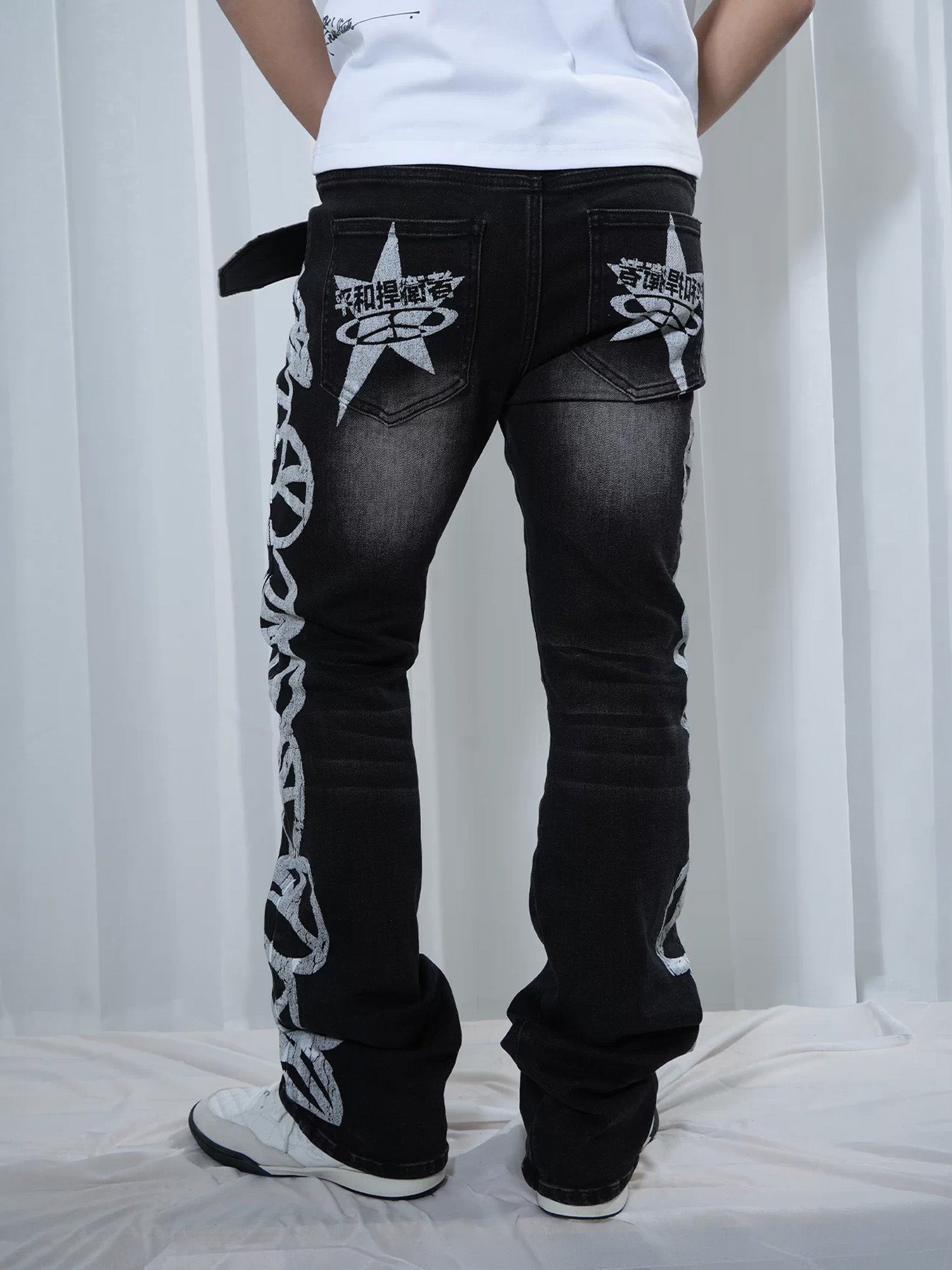VINKID Peace Graphic Washed Jeans-Jeans-S (Preorder)-Free Shipping Leatheretro