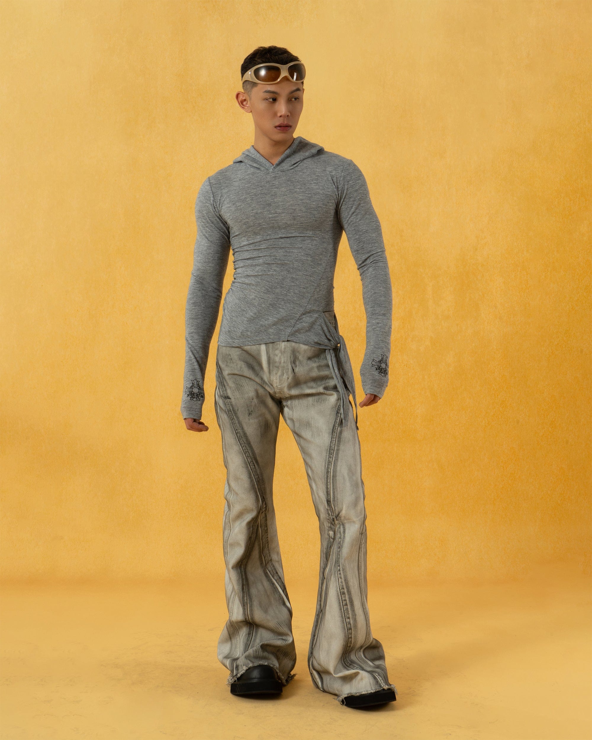 CLP Pleated Slim Fit Hoodie Long-Sleeve T-Shirt-L/S Tee-S-Free Shipping Leatheretro