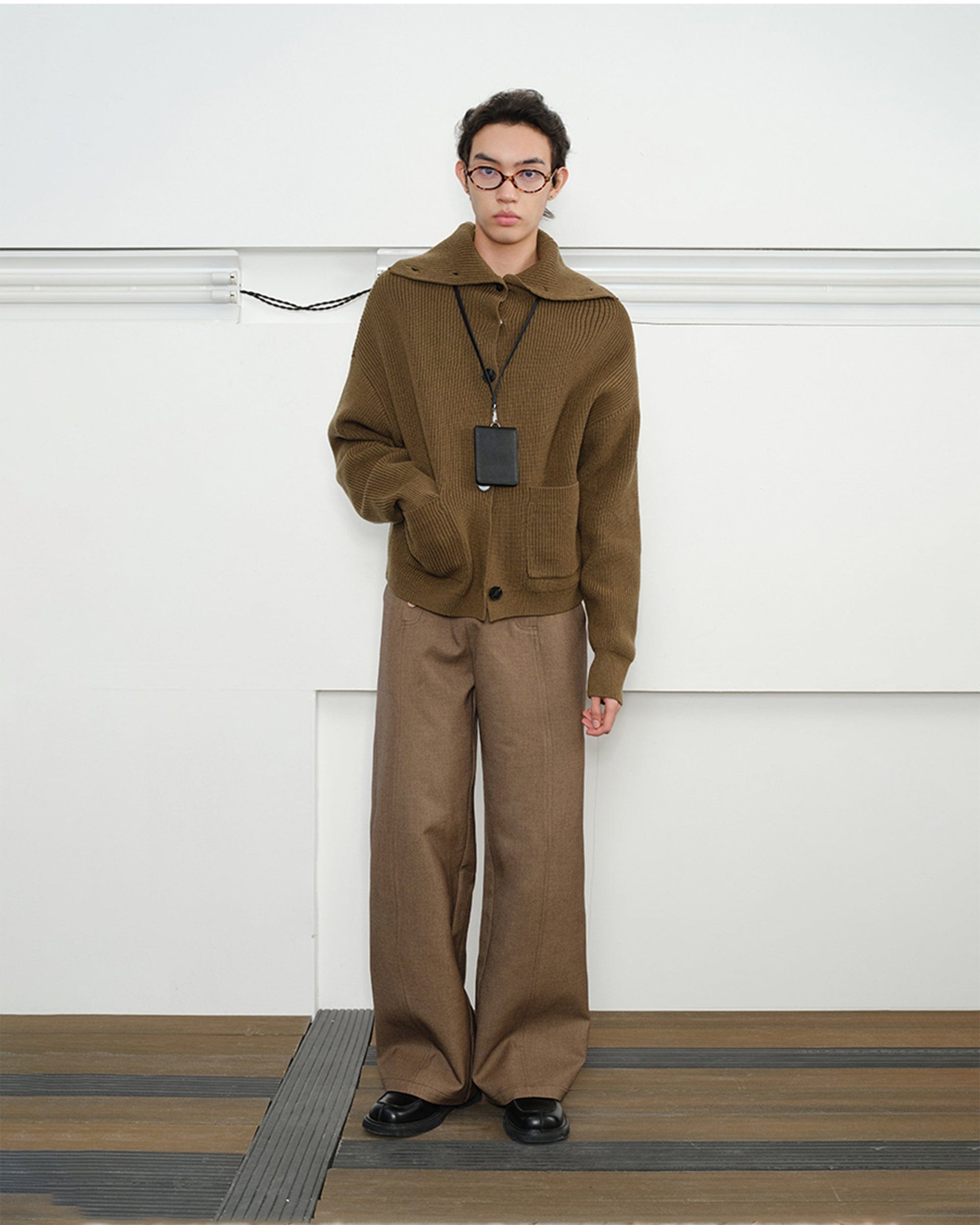 KREATE Double-Breasted Wide-Leg Trousers-Pants-S-Apricot-Free Shipping Leatheretro