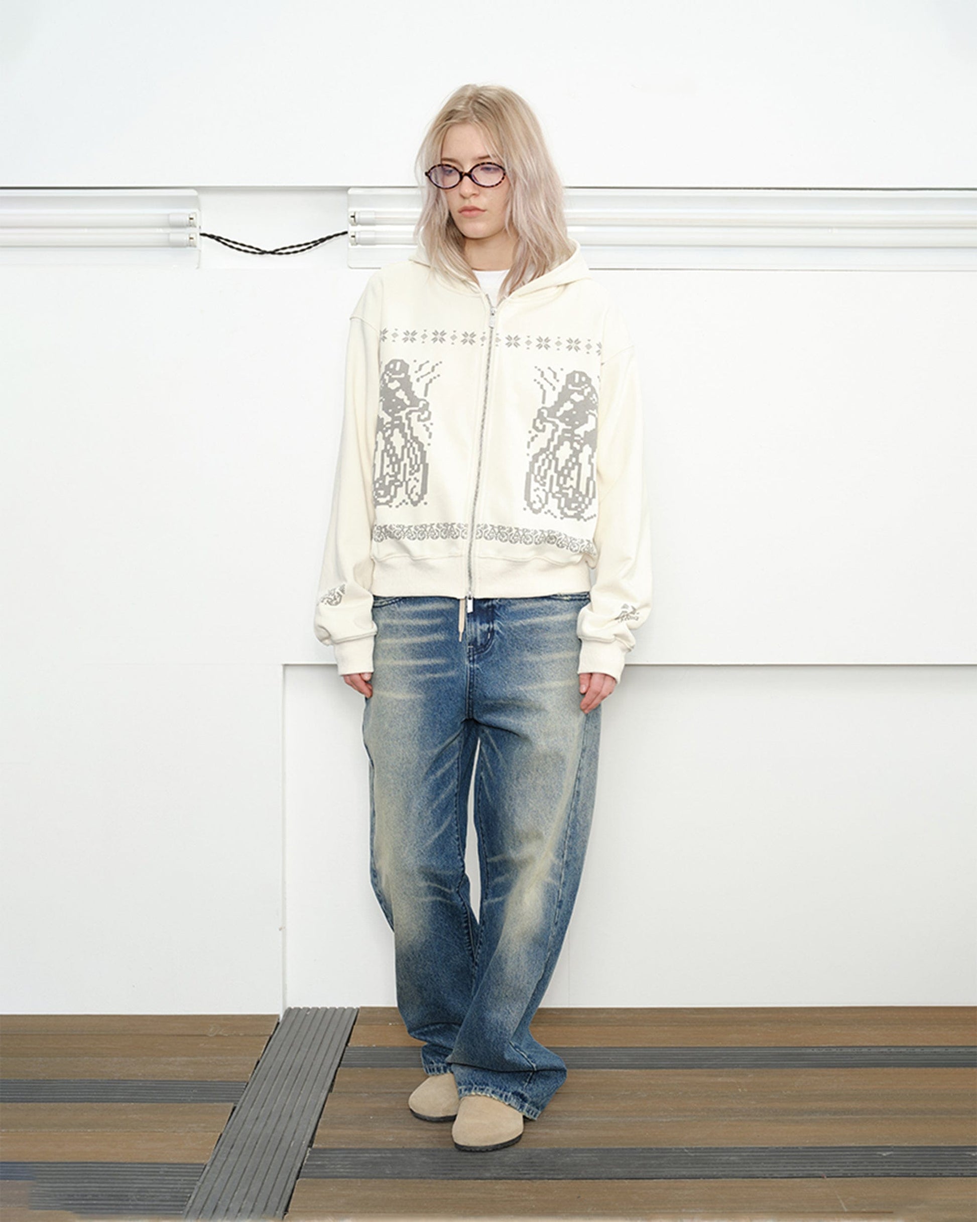 KREATE Bicycle Knitted Zip-Up Jacket-Jacket-S-Beige-Free Shipping Leatheretro