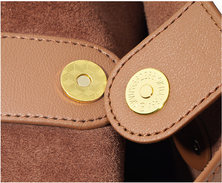 Genuine Leather Bucket Bag for Women-Handbags-flax blue-Free Shipping Leatheretro