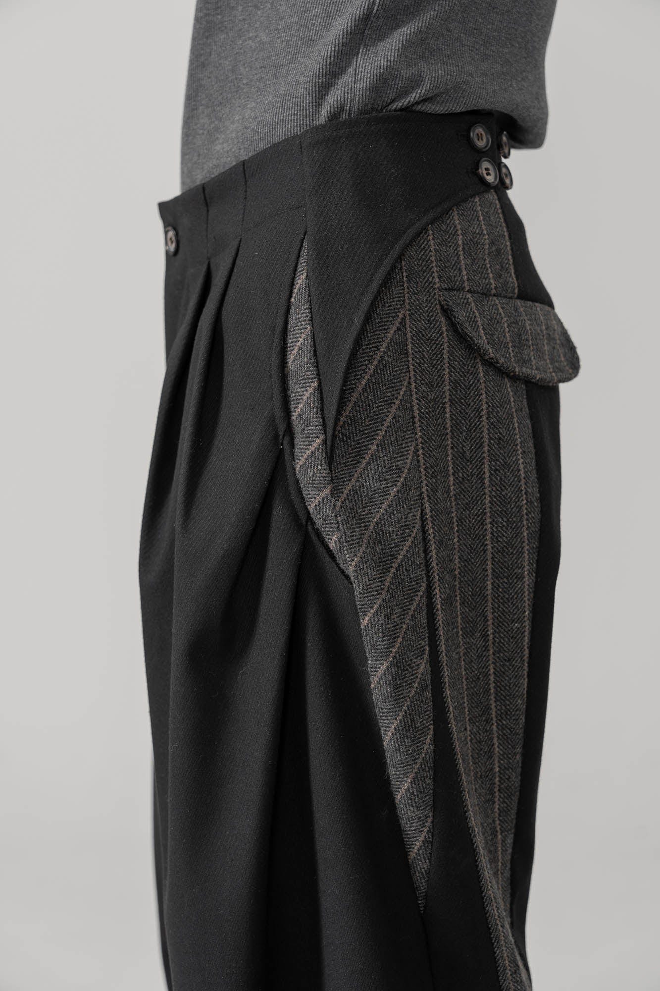 MOITIEDEPETALE Geometric Paneled Pinstripe Pleated Wide-Leg Trousers-Pants-XS-Free Shipping Leatheretro