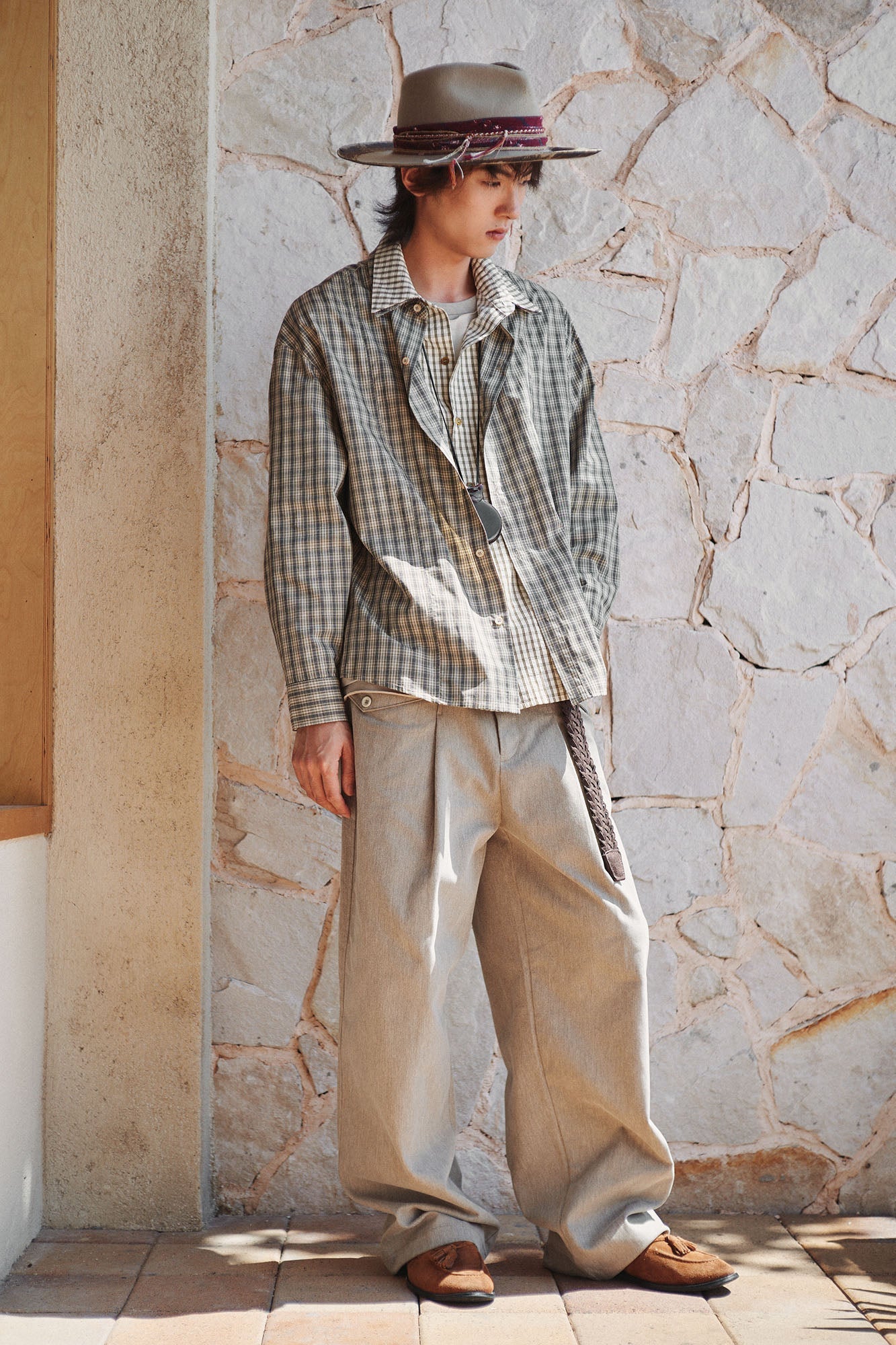 GONGHE REPUB Faux Layered Collar Plaid Shirt-Shirt-S-Free Shipping Leatheretro