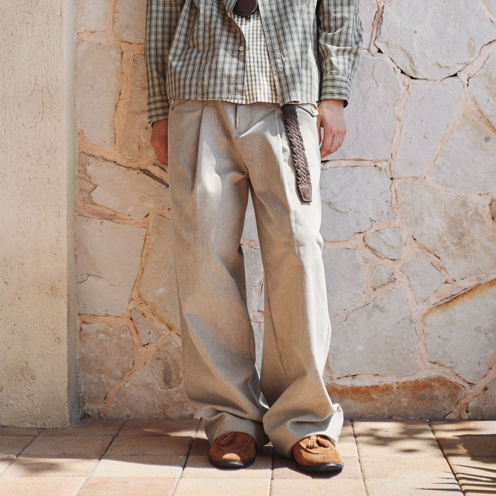 GONGHE REPUB Brushed Pleated Straight-Leg Trousers-Pants-S-Free Shipping Leatheretro