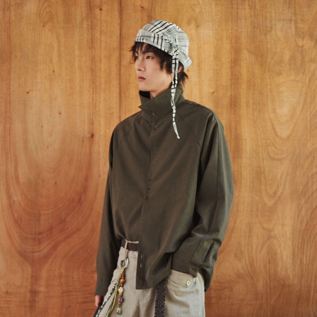 GONGHE REPUB Stand Collar Raglan Shirt-Shirt-S-Free Shipping Leatheretro