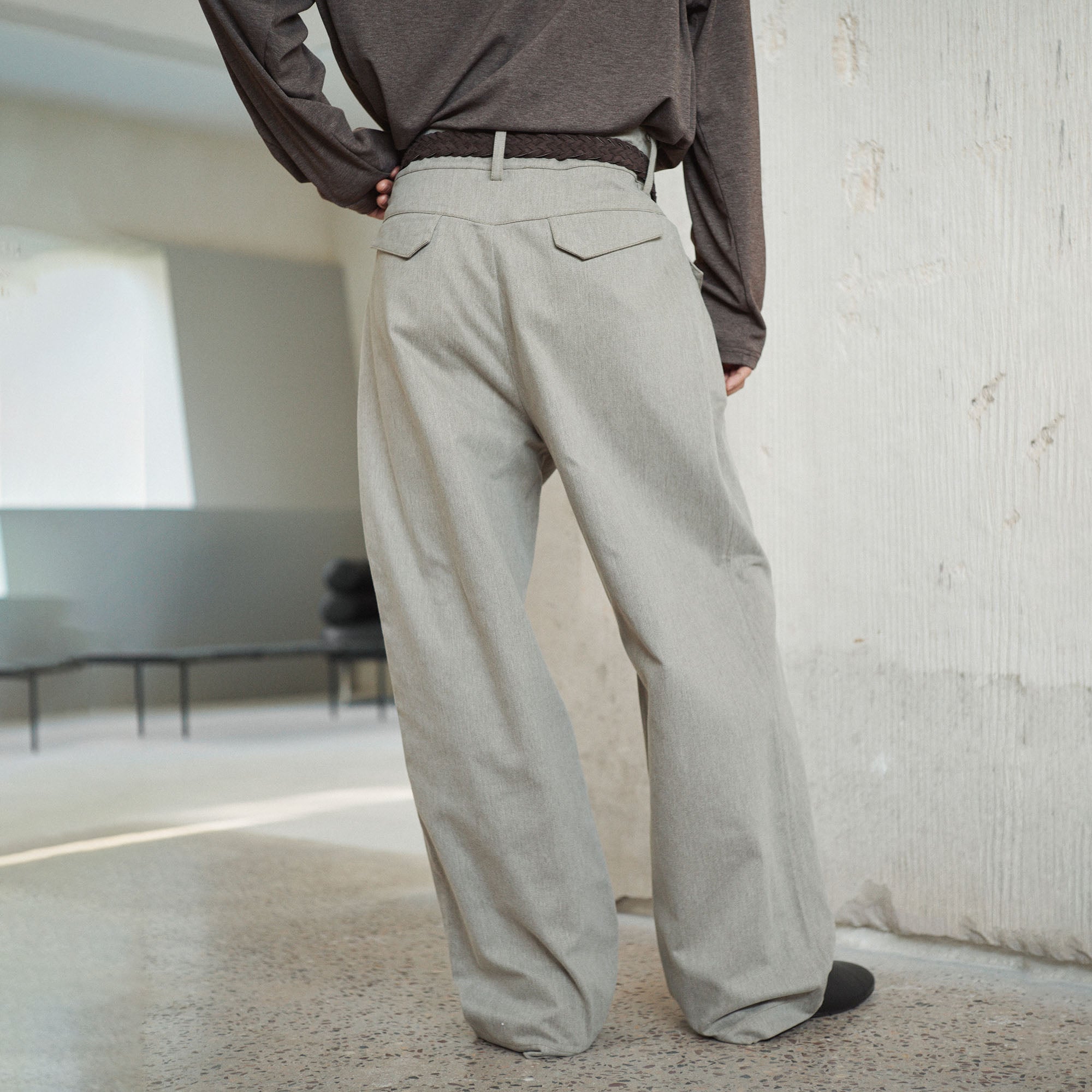 GONGHE REPUB Brushed Pleated Straight-Leg Trousers-Pants-S-Free Shipping Leatheretro