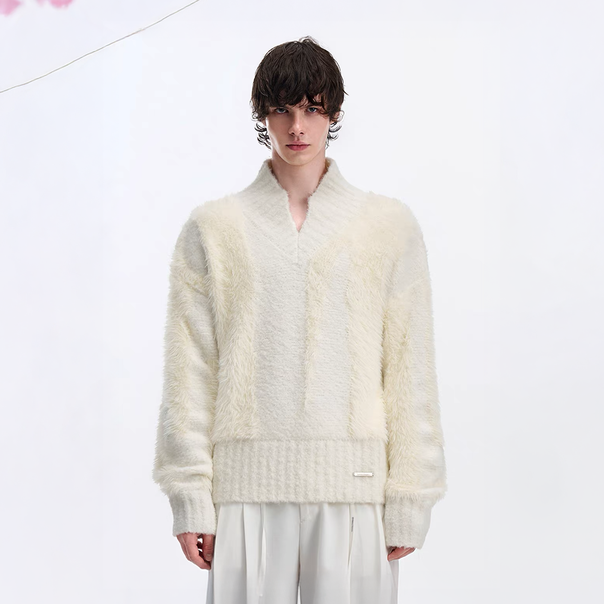 TIWILLTANG Fuzzy Faux-Mink Contrast Sweater