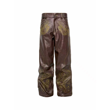 PCCVISION Gothic Skull Stitch PU Pants Brown-Pants-S-Free Shipping Leatheretro