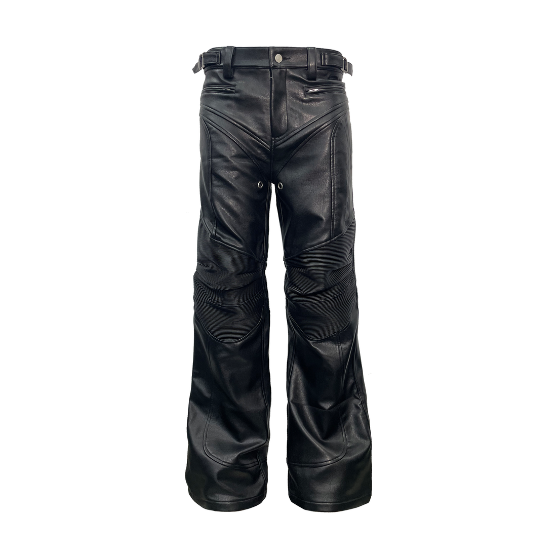 PCCVISION Pleated Knee Flare Faux Leather Pants-Pants-S-Free Shipping Leatheretro