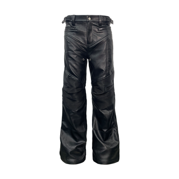 PCCVISION Pleated Knee Flare Faux Leather Pants-Pants-S-Free Shipping Leatheretro