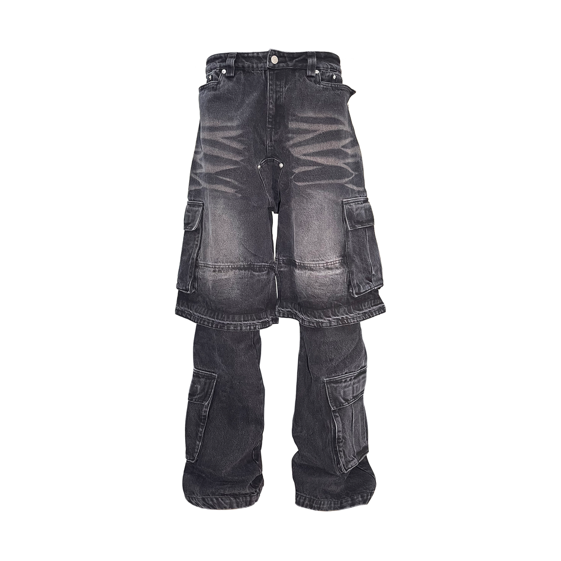 PCCVISION Washed Double-Layered Multi-Pockets Jeans-Jeans-S-Free Shipping Leatheretro