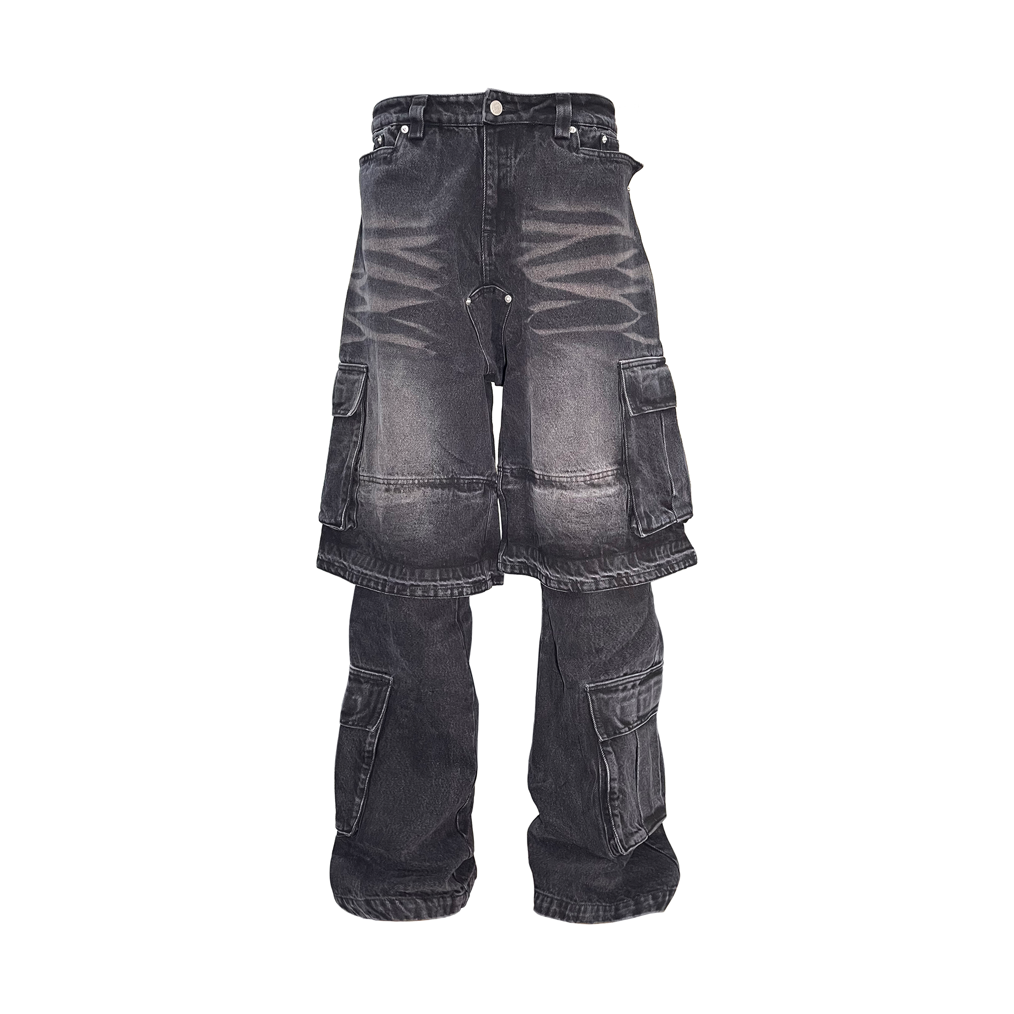 PCCVISION Washed Double-Layered Multi-Pockets Jeans-Jeans-S-Free Shipping Leatheretro