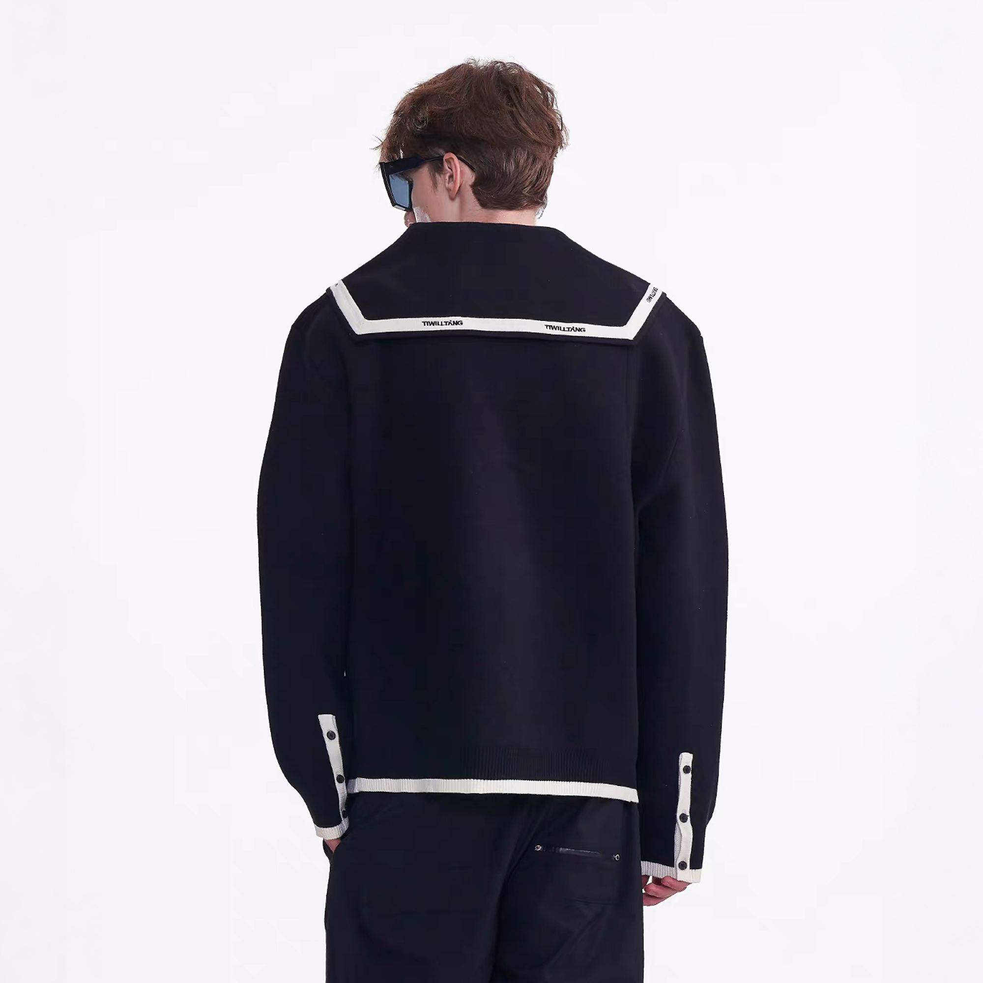 TIWILLTANG Contrast-Trim Sailor-Collar Jacket